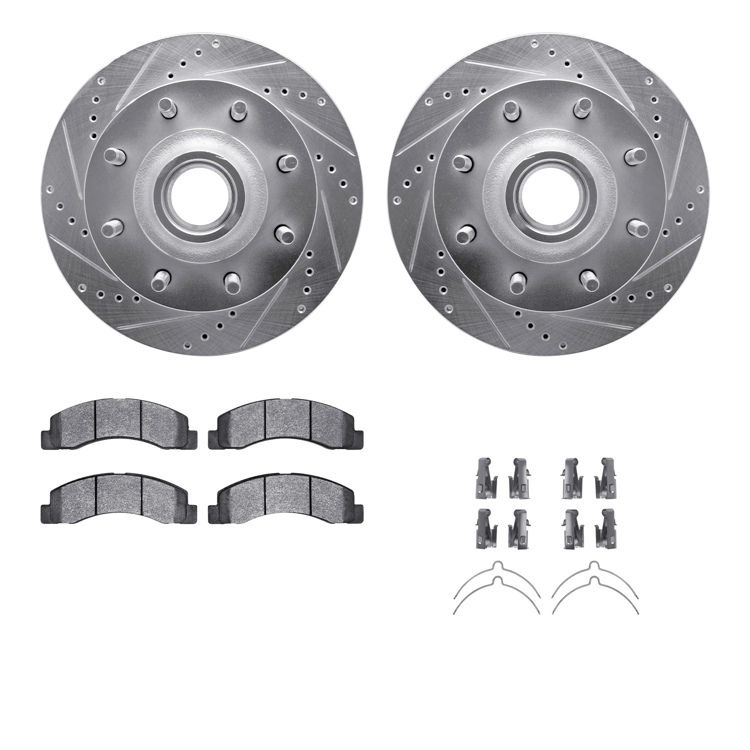DFC Brake Rotor - Drilled & Slotted - Silver- HD Brake Pad - Hardware