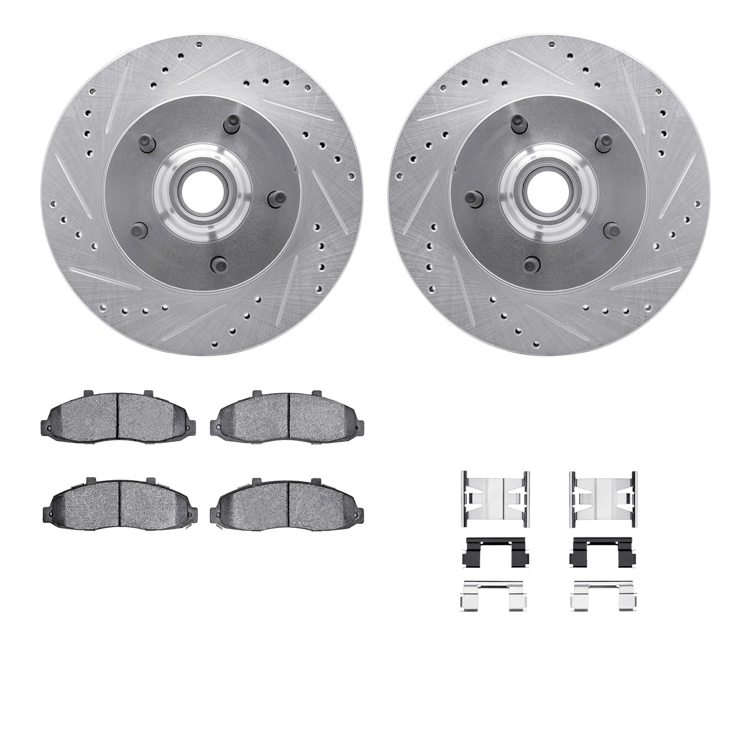 DFC Brake Rotor - Drilled & Slotted - Silver- HD Brake Pad - Hardware