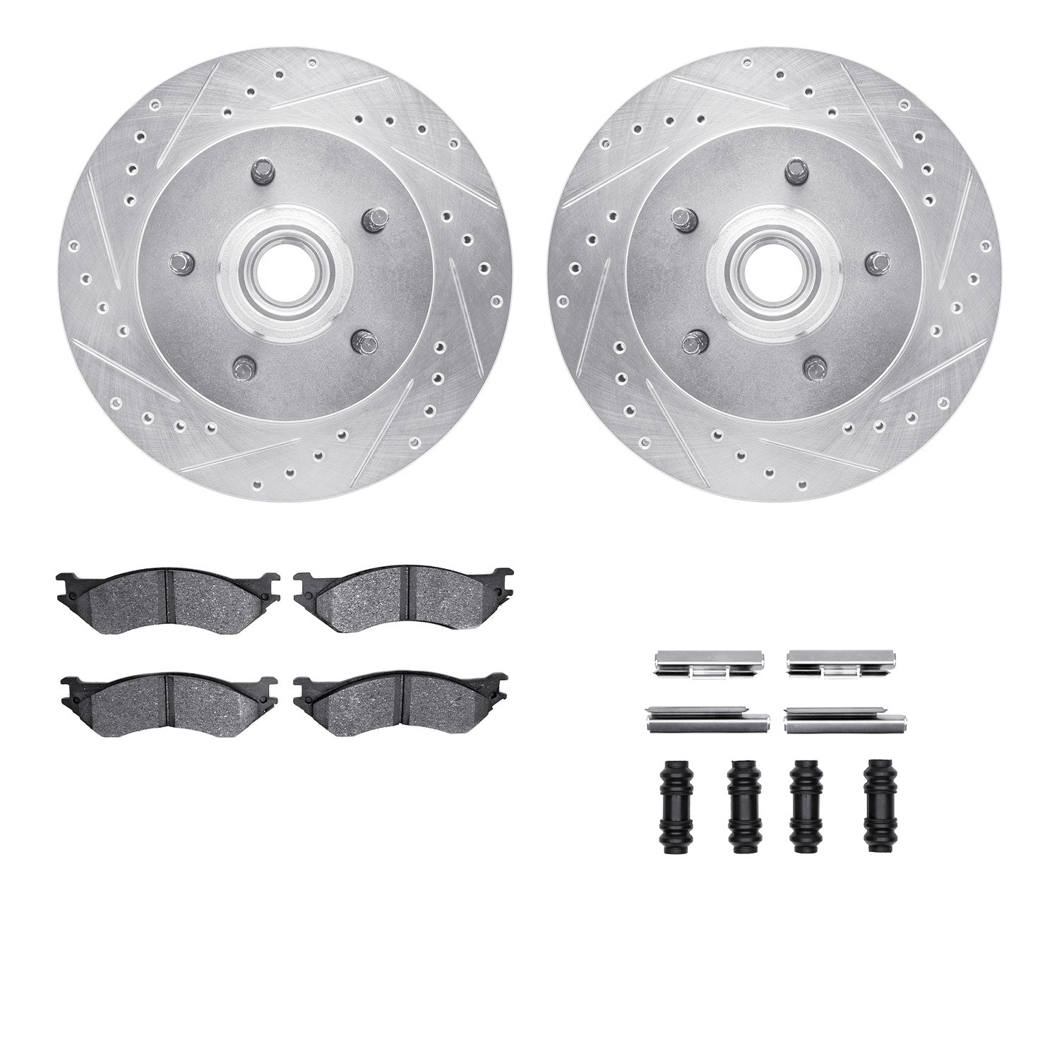 DFC Brake Rotor - Drilled & Slotted - Silver- HD Brake Pad - Hardware