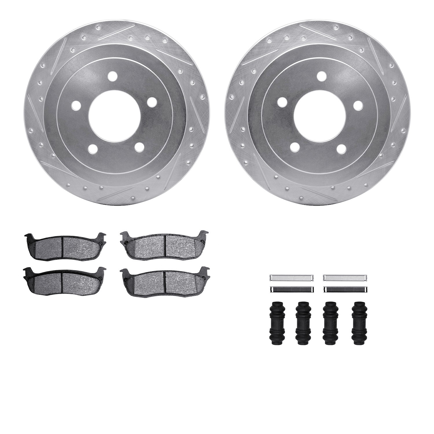 DFC Brake Rotor - Drilled & Slotted - Silver- HD Brake Pad - Hardware