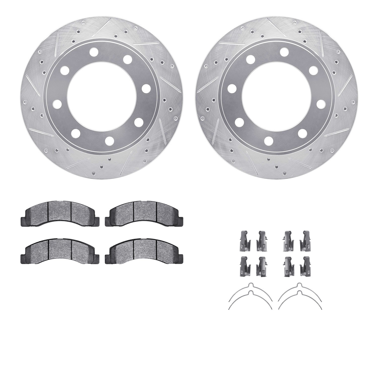 DFC Brake Rotor - Drilled & Slotted - Silver- HD Brake Pad - Hardware