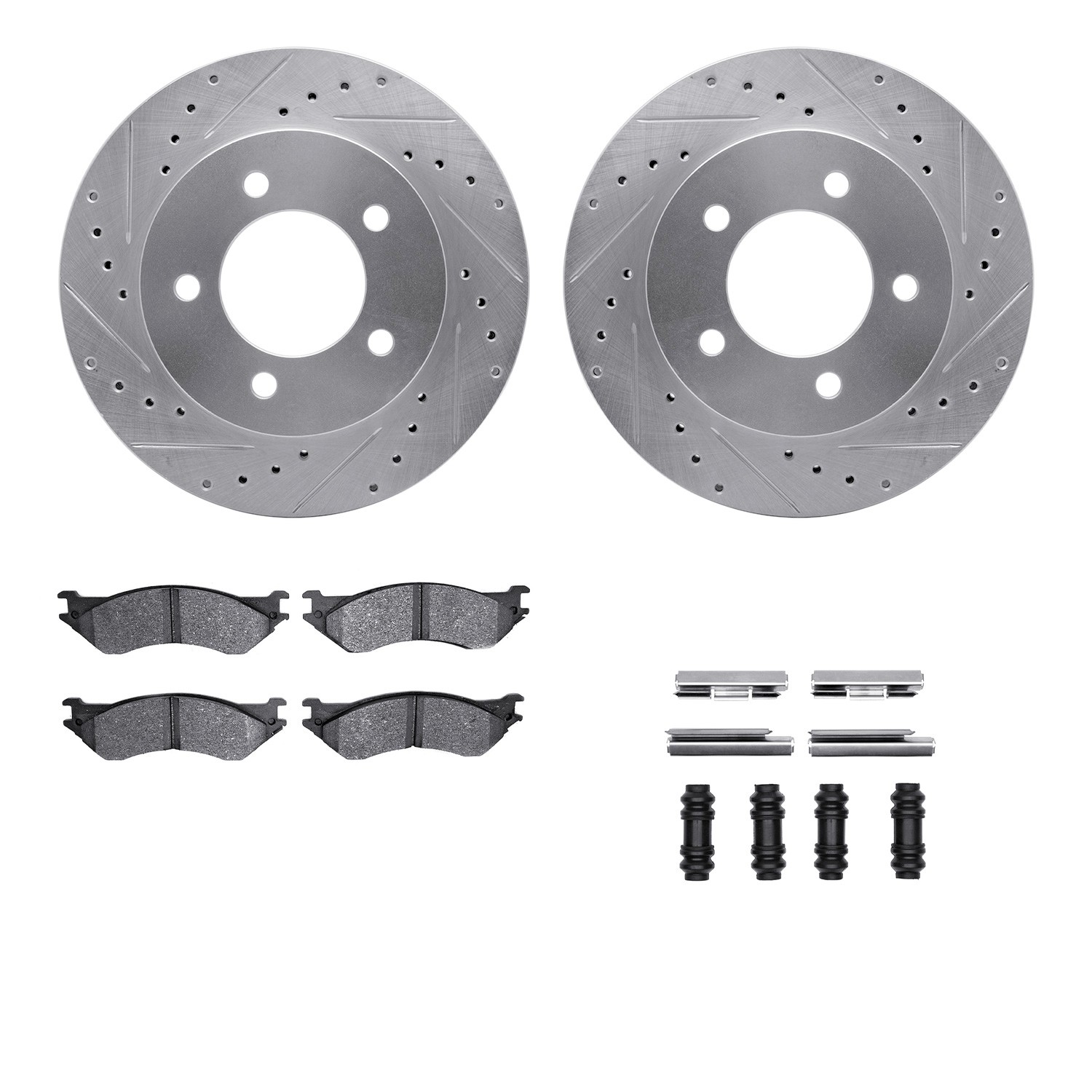 DFC Brake Rotor - Drilled & Slotted - Silver- HD Brake Pad - Hardware