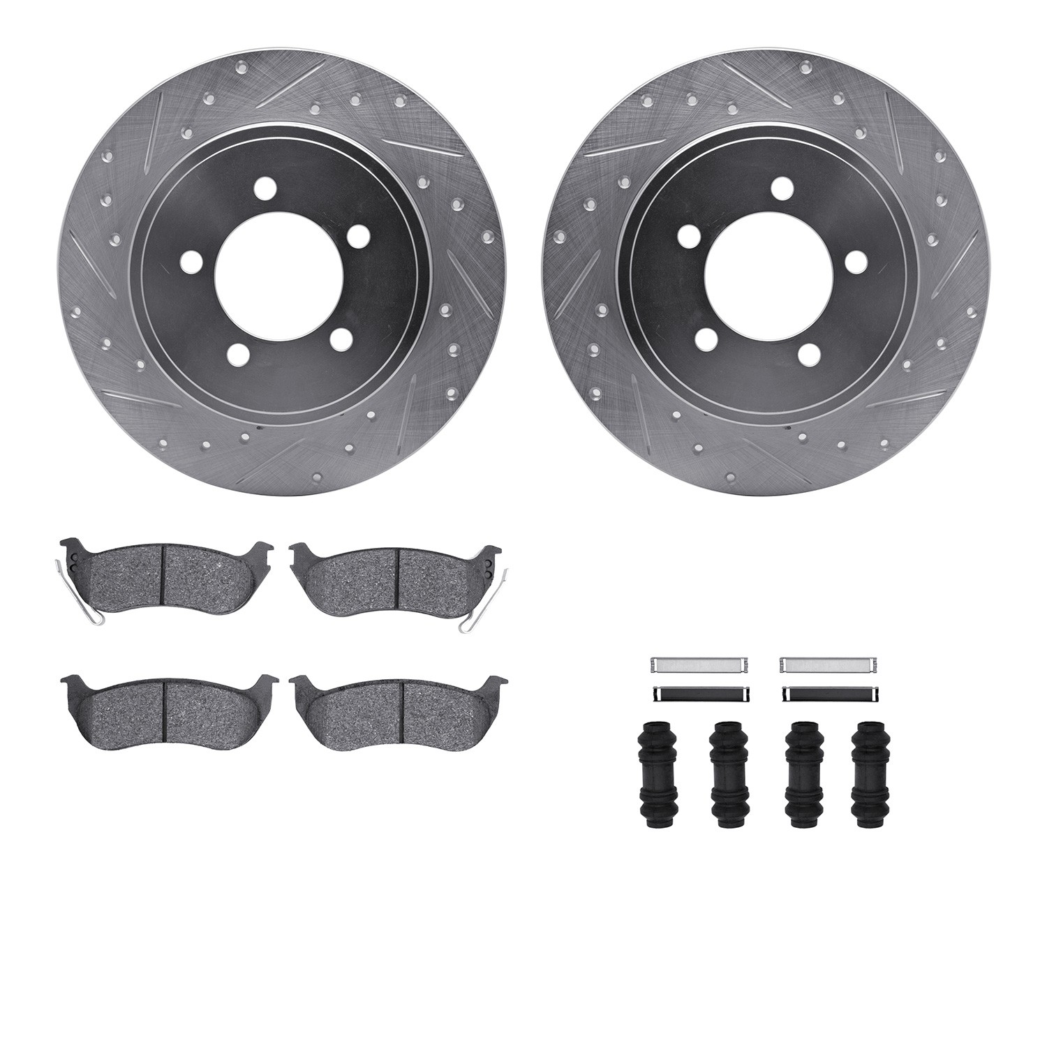 DFC Brake Rotor - Drilled & Slotted - Silver- HD Brake Pad - Hardware