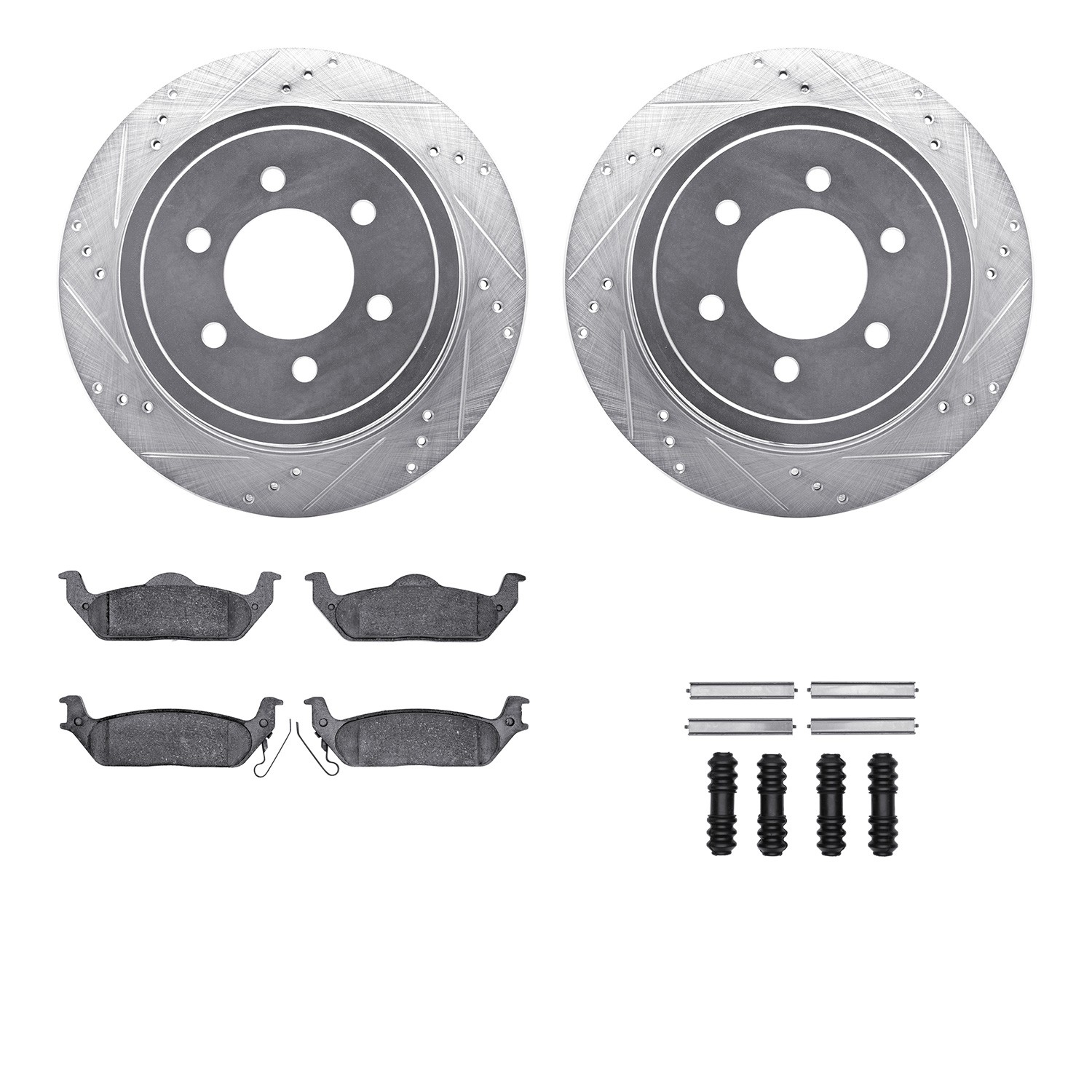 DFC Brake Rotor - Drilled & Slotted - Silver- HD Brake Pad - Hardware