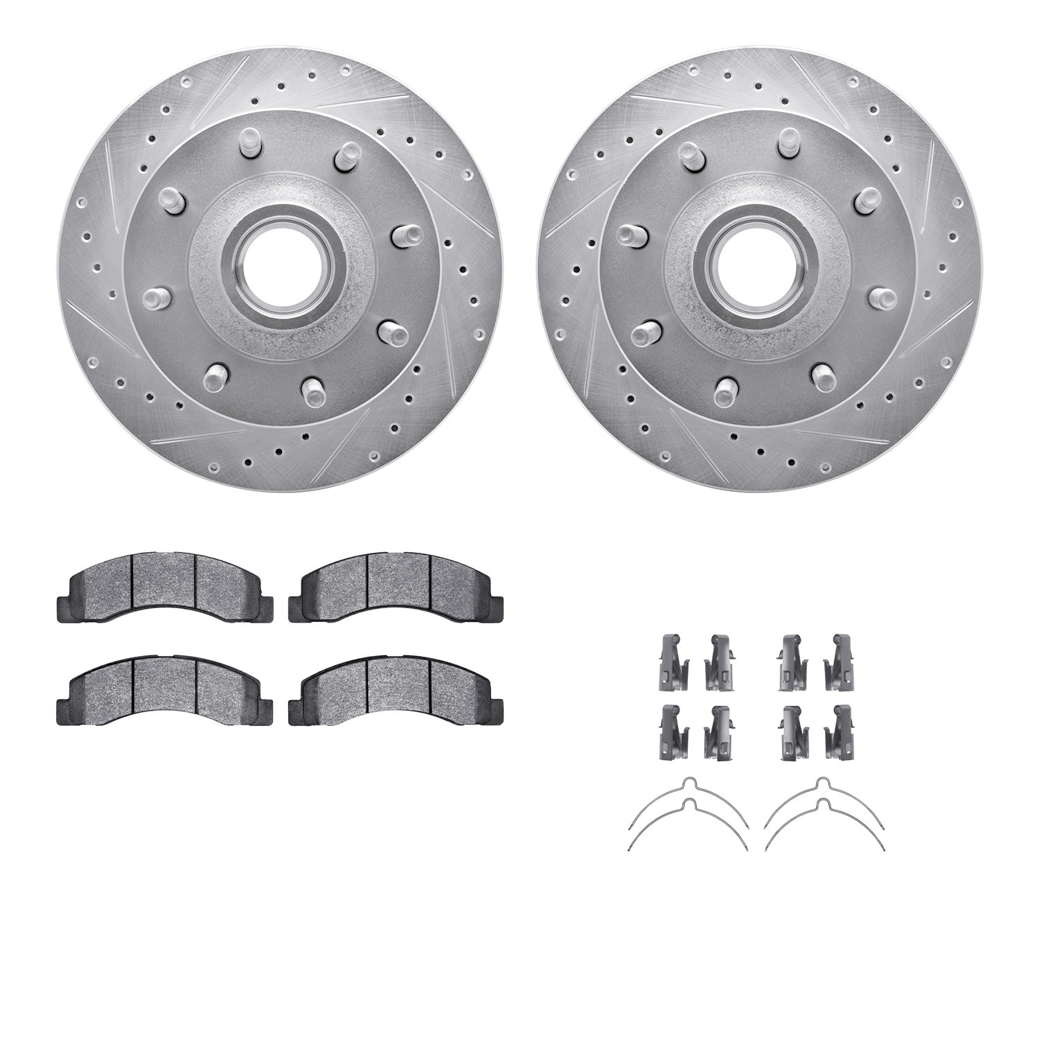 DFC Brake Rotor - Drilled & Slotted - Silver- HD Brake Pad - Hardware