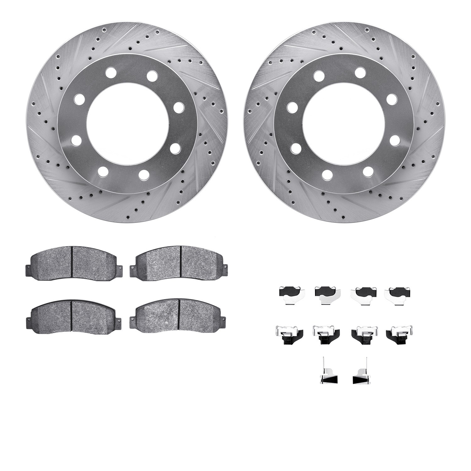DFC Brake Rotor - Drilled & Slotted - Silver- HD Brake Pad - Hardware