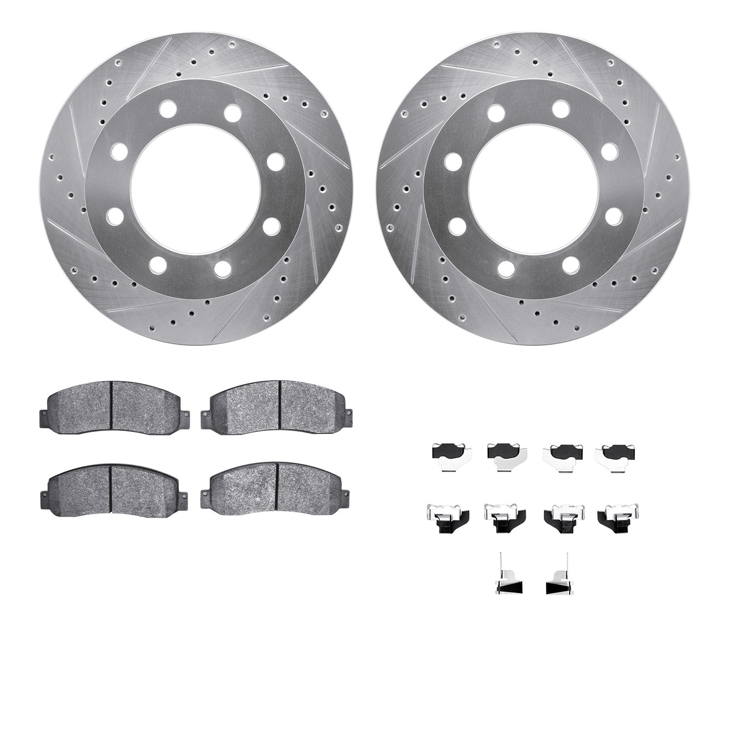 DFC Brake Rotor - Drilled & Slotted - Silver- HD Brake Pad - Hardware