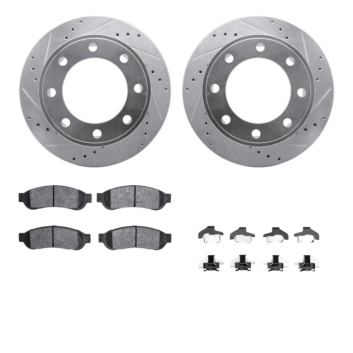 DFC Brake Rotor - Drilled & Slotted - Silver- HD Brake Pad - Hardware