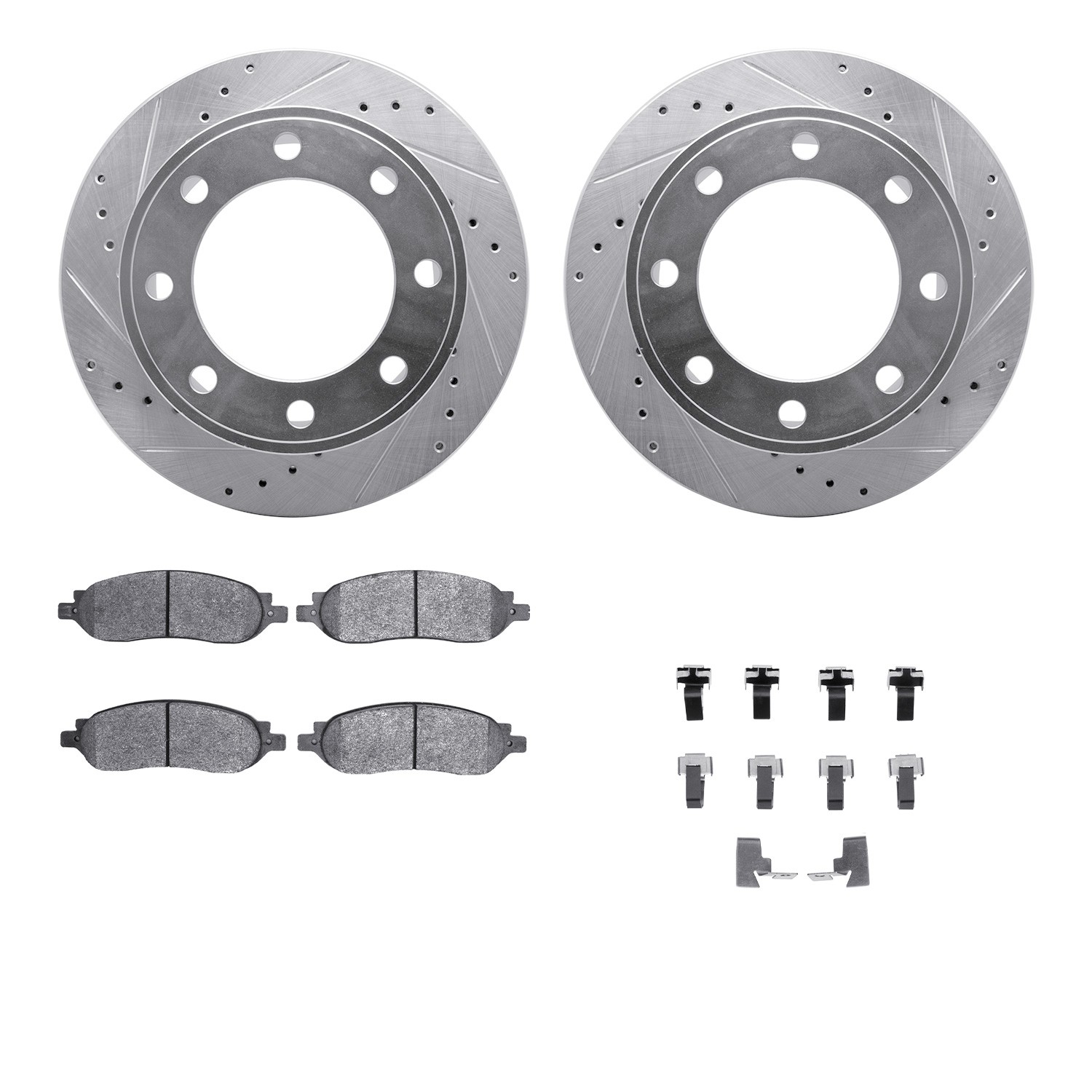 DFC Brake Rotor - Drilled & Slotted - Silver- HD Brake Pad - Hardware