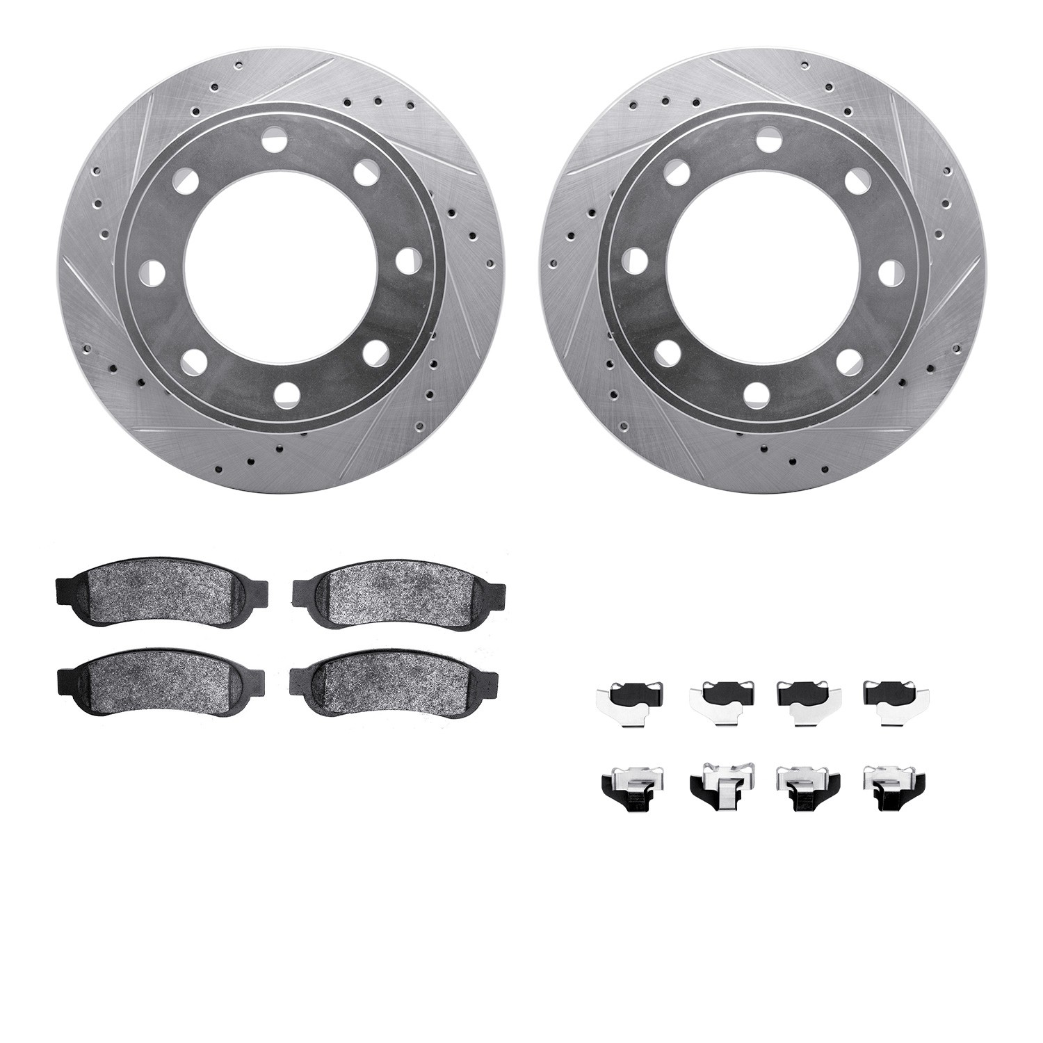 DFC Brake Rotor - Drilled & Slotted - Silver- HD Brake Pad - Hardware