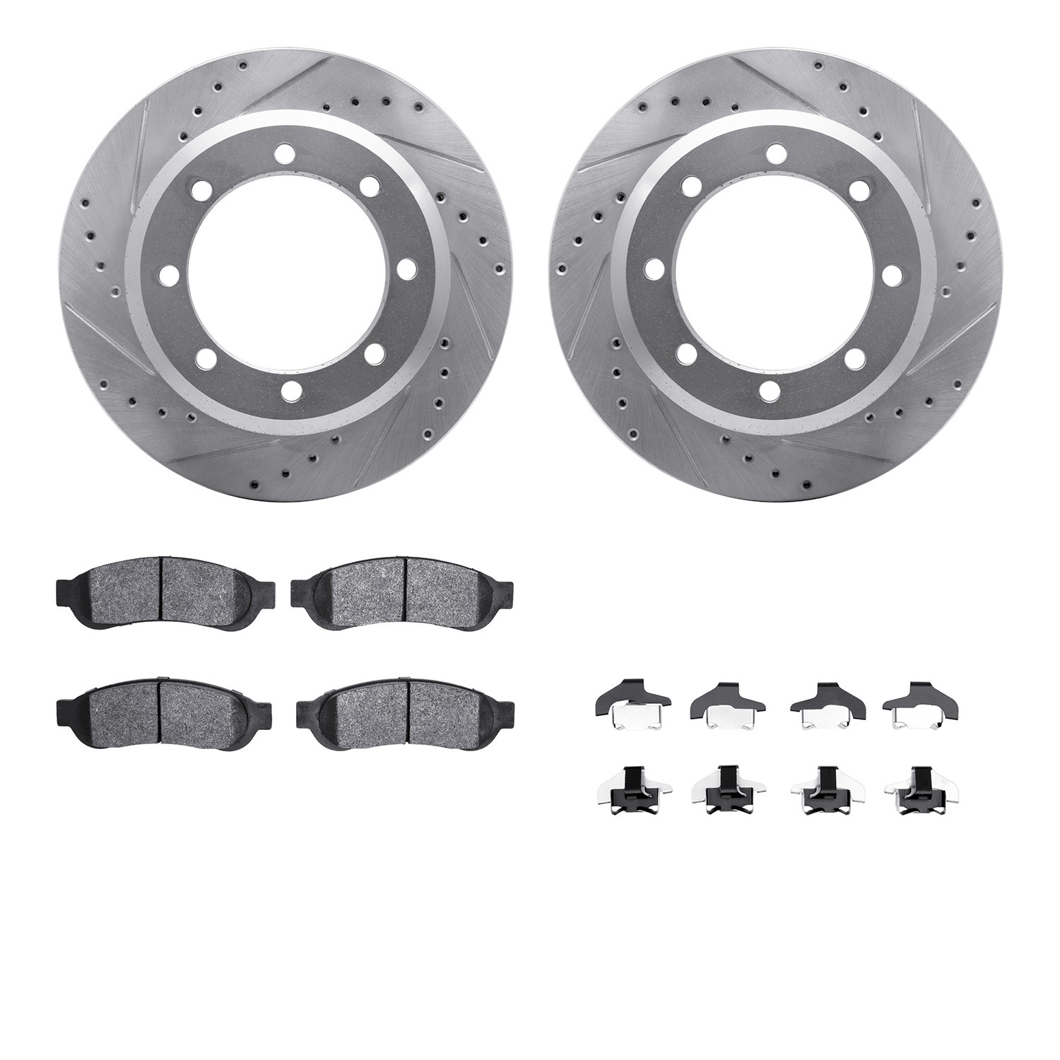 DFC Brake Rotor - Drilled & Slotted - Silver- HD Brake Pad - Hardware