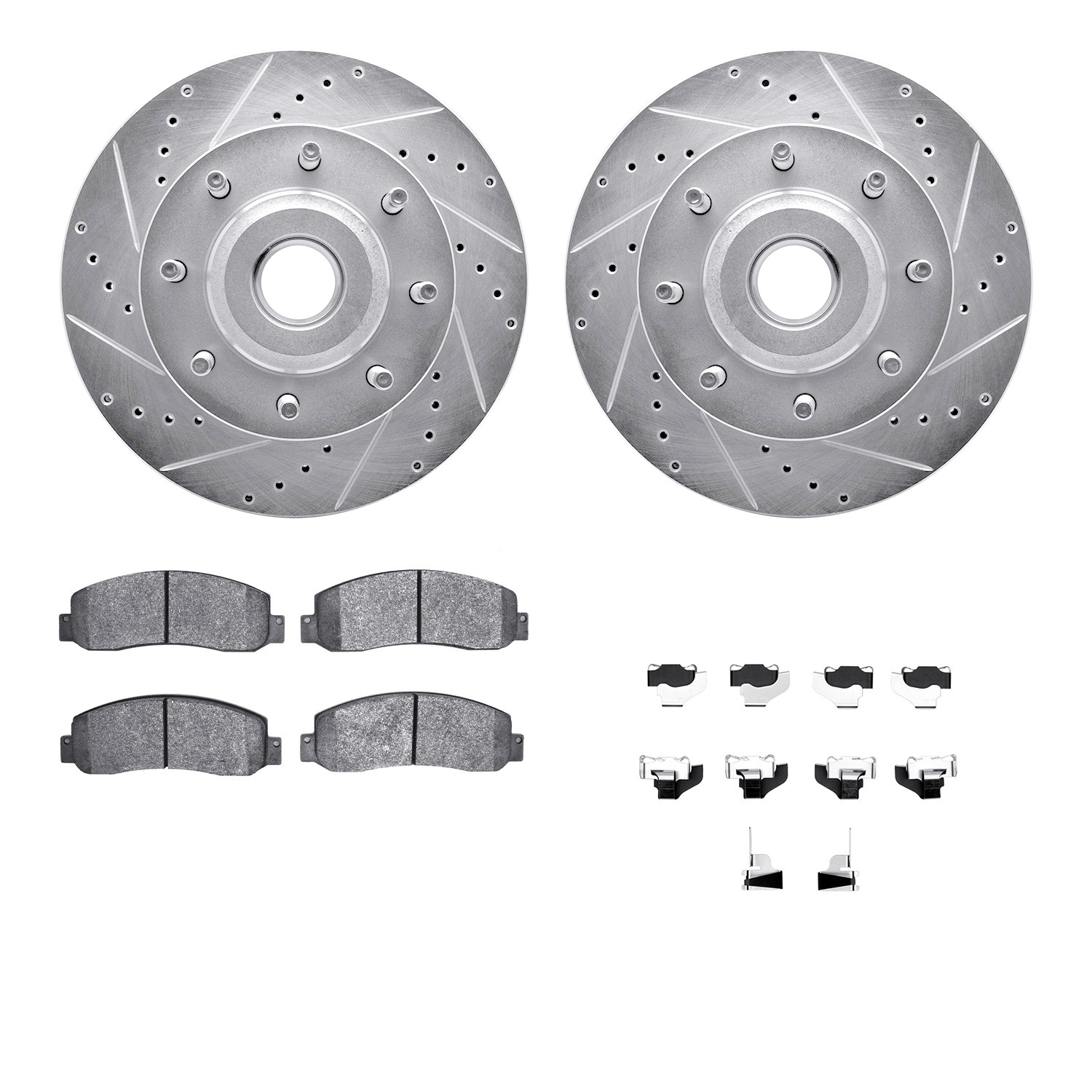 DFC Brake Rotor - Drilled & Slotted - Silver- HD Brake Pad - Hardware