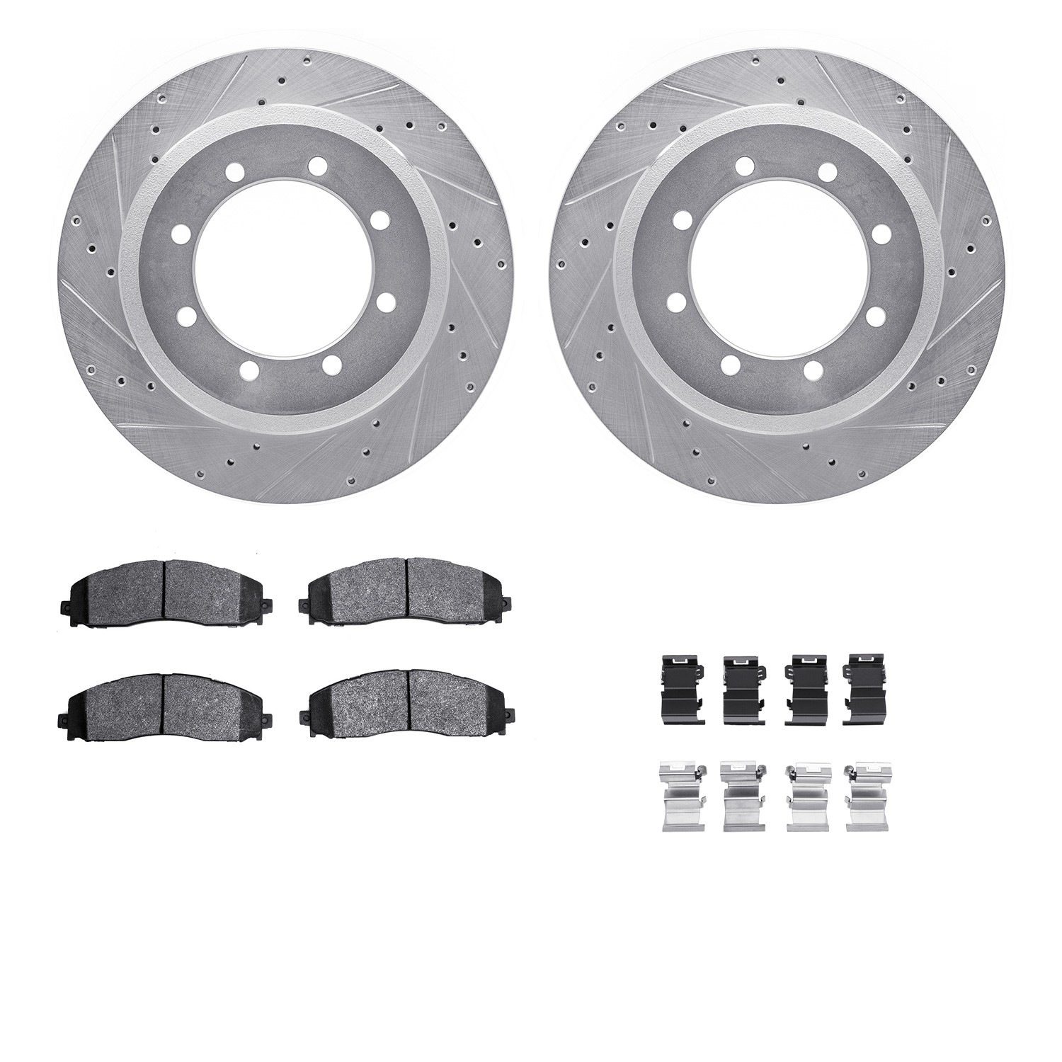 DFC Brake Rotor - Drilled & Slotted - Silver- HD Brake Pad - Hardware