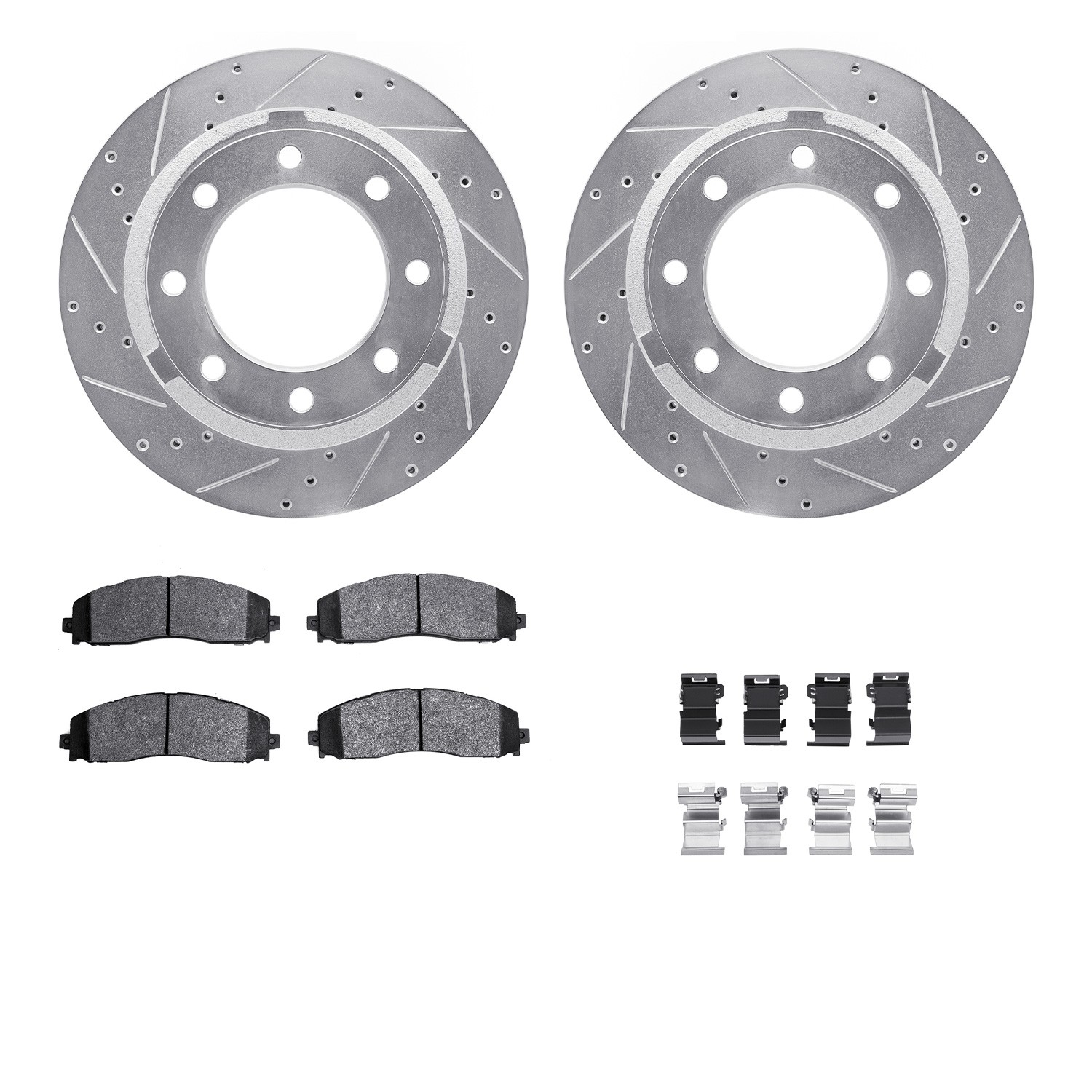 DFC Brake Rotor - Drilled & Slotted - Silver- HD Brake Pad - Hardware