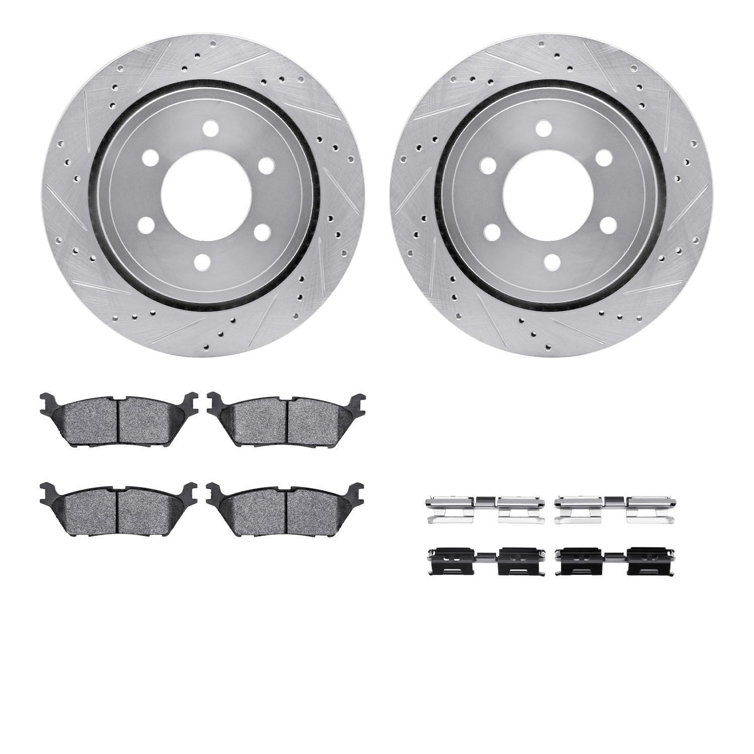 DFC Brake Rotor - Drilled & Slotted - Silver- HD Brake Pad - Hardware