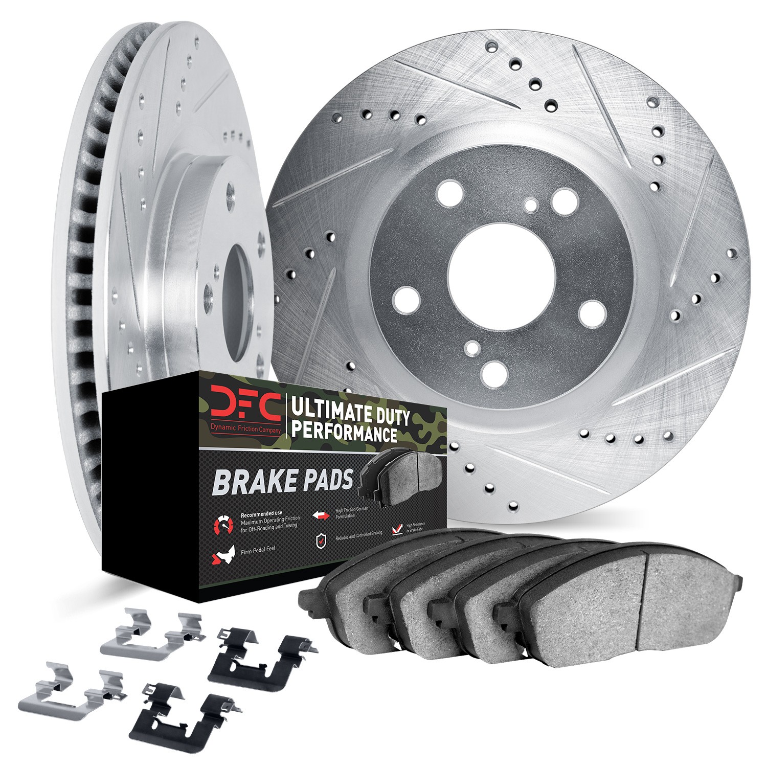 DFC Brake Rotor - Drilled & Slotted - Silver- HD Brake Pad - Hardware