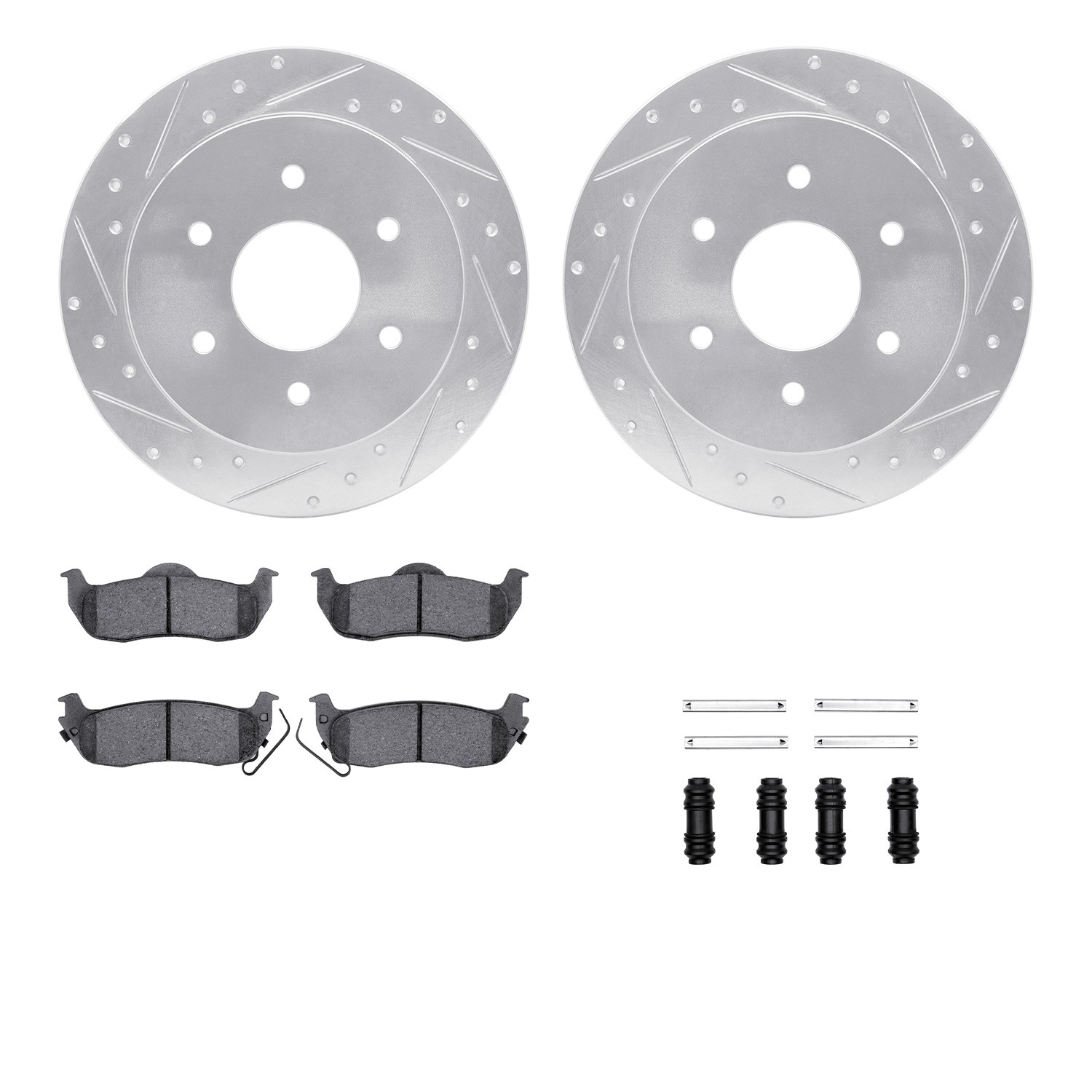 DFC Brake Rotor - Drilled & Slotted - Silver- HD Brake Pad - Hardware