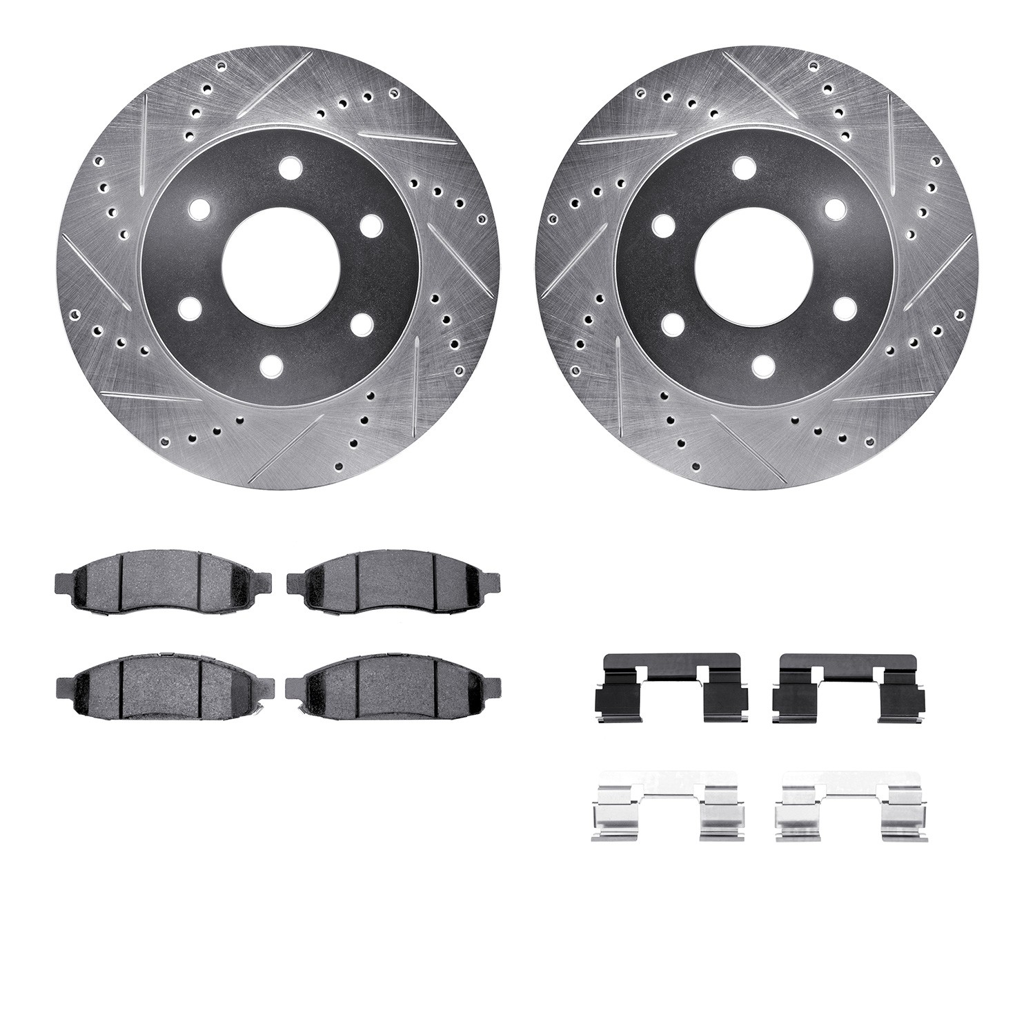 DFC Brake Rotor - Drilled & Slotted - Silver- HD Brake Pad - Hardware