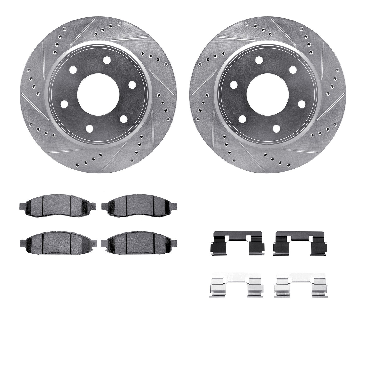 DFC Brake Rotor - Drilled & Slotted - Silver- HD Brake Pad - Hardware