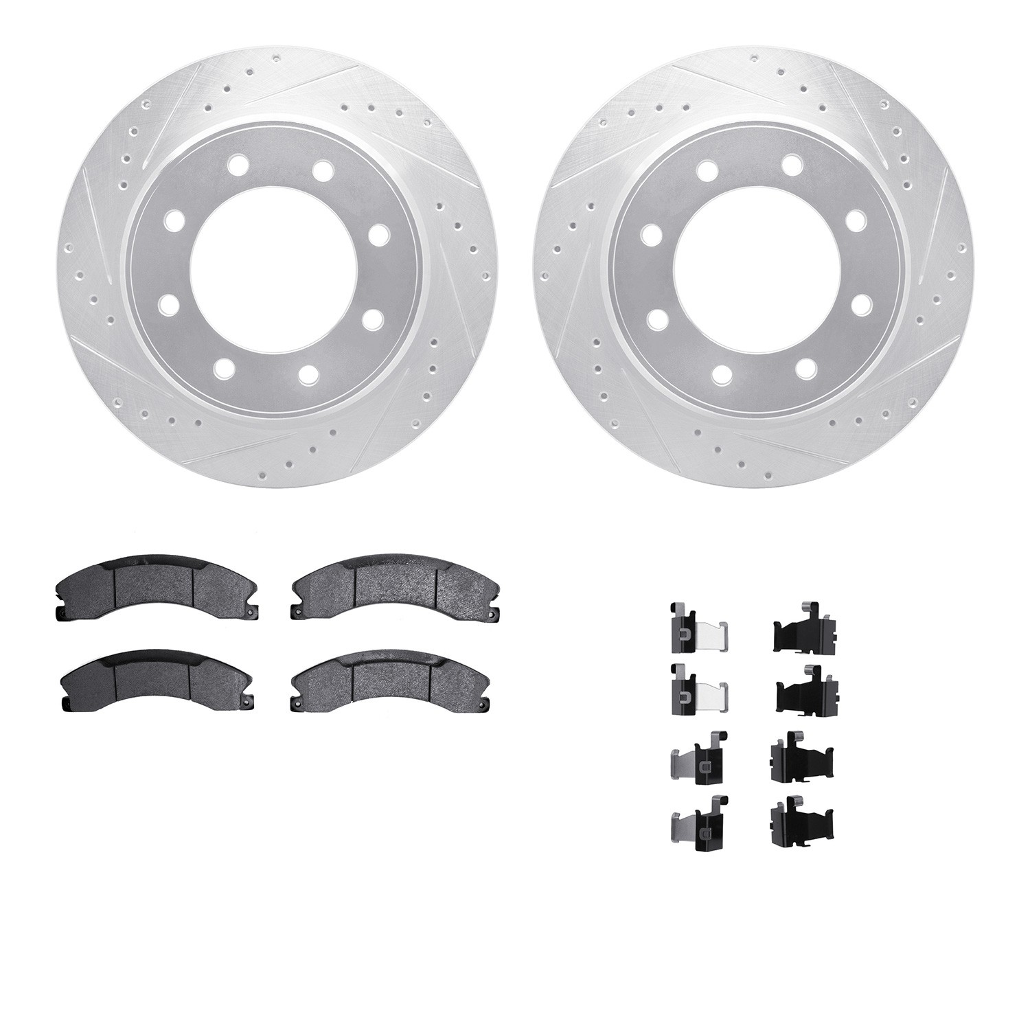 DFC Brake Rotor - Drilled & Slotted - Silver- HD Brake Pad - Hardware
