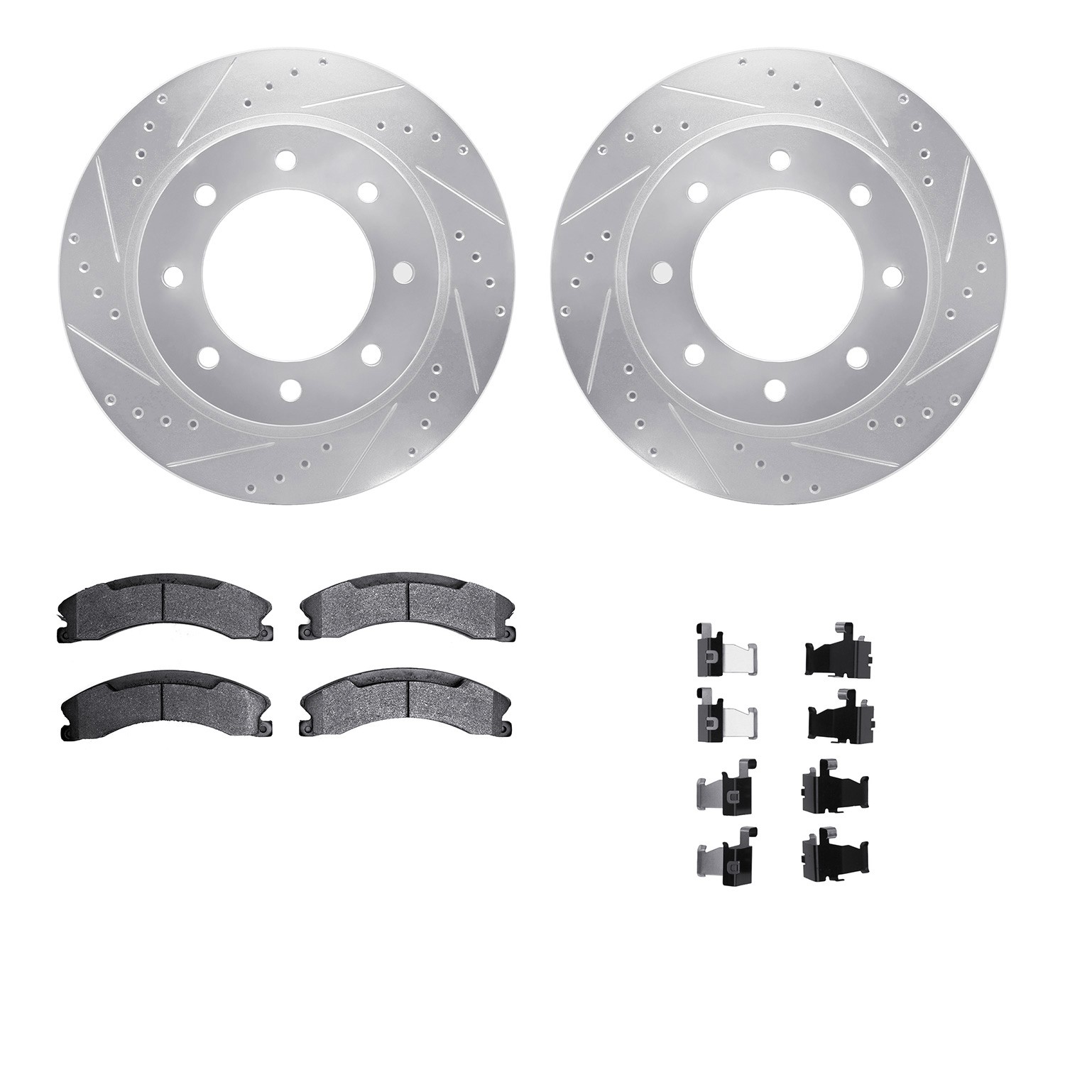 DFC Brake Rotor - Drilled & Slotted - Silver- HD Brake Pad - Hardware