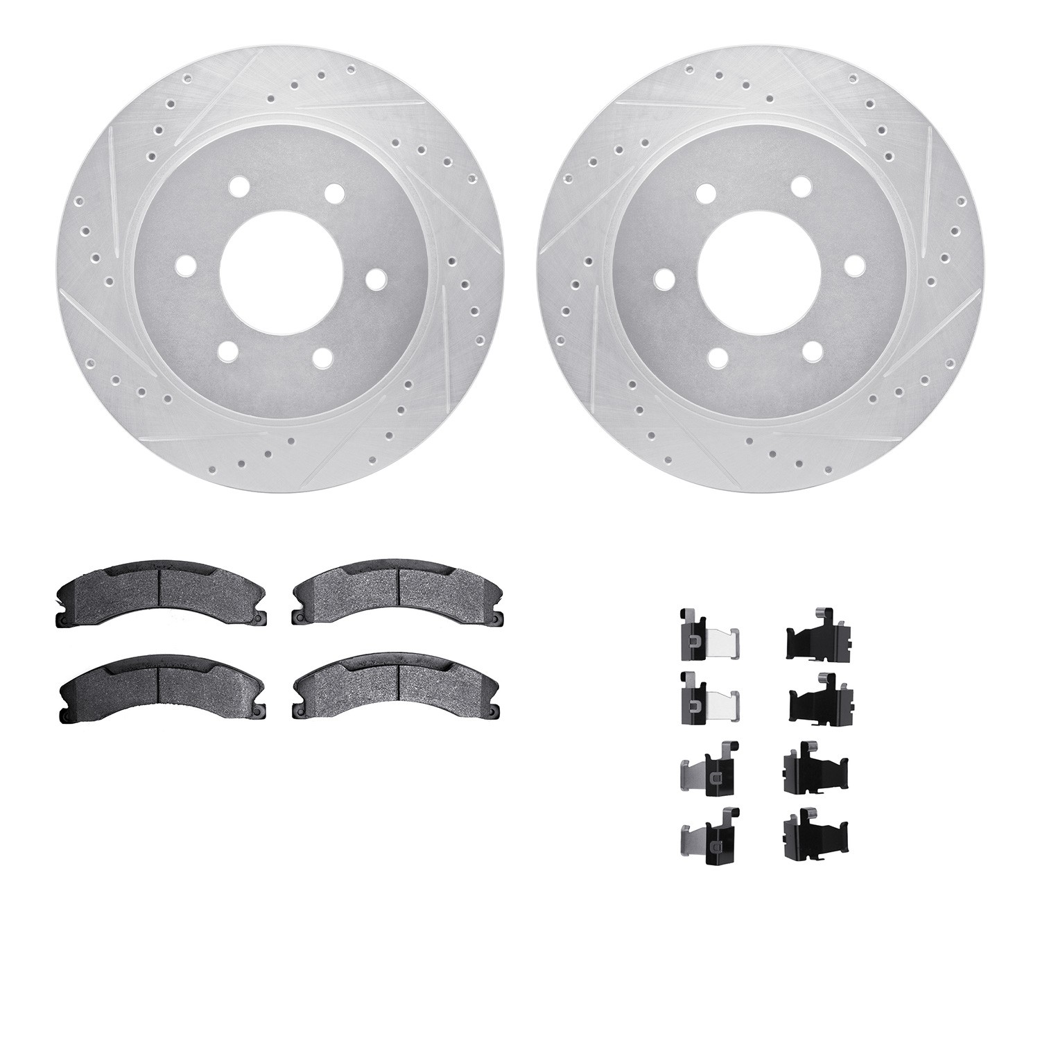DFC Brake Rotor - Drilled & Slotted - Silver- HD Brake Pad - Hardware
