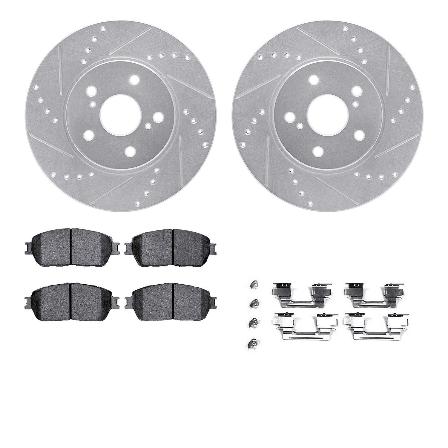 DFC Brake Rotor - Drilled & Slotted - Silver- HD Brake Pad - Hardware