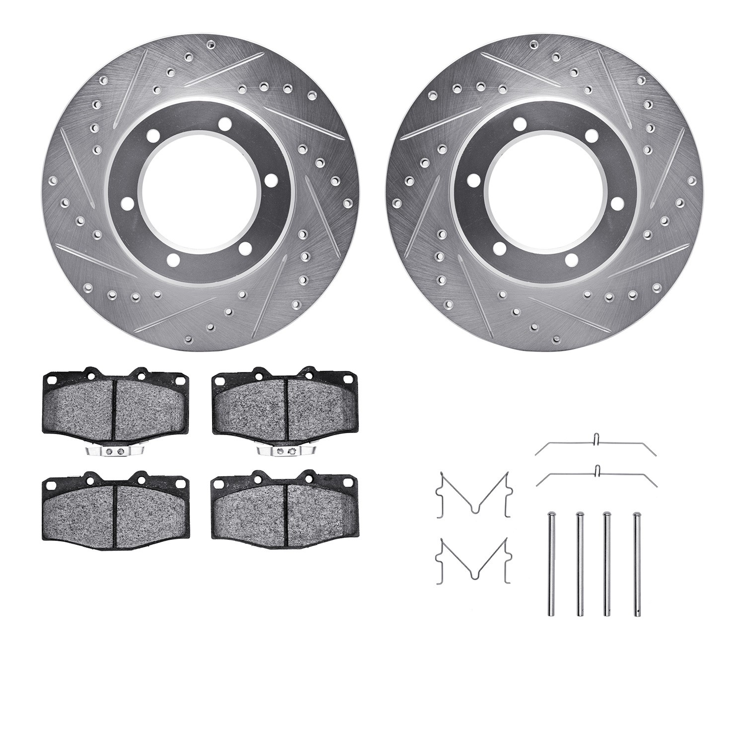 DFC Brake Rotor - Drilled & Slotted - Silver- HD Brake Pad - Hardware