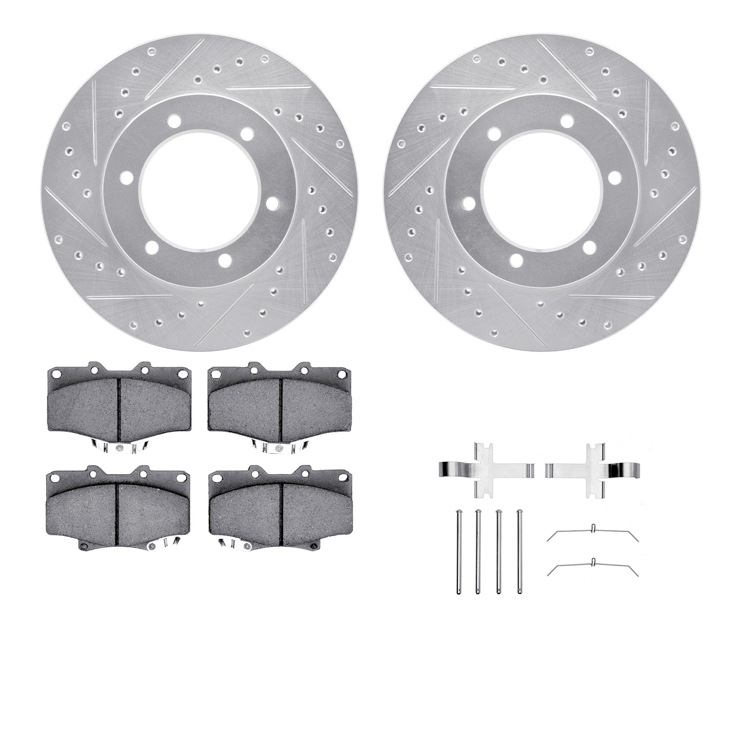 DFC Brake Rotor - Drilled & Slotted - Silver- HD Brake Pad - Hardware