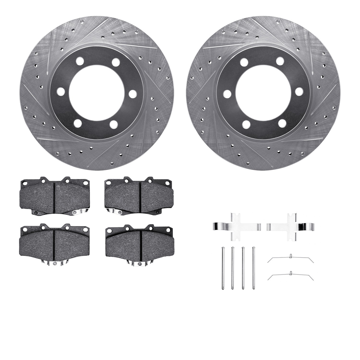 DFC Brake Rotor - Drilled & Slotted - Silver- HD Brake Pad - Hardware