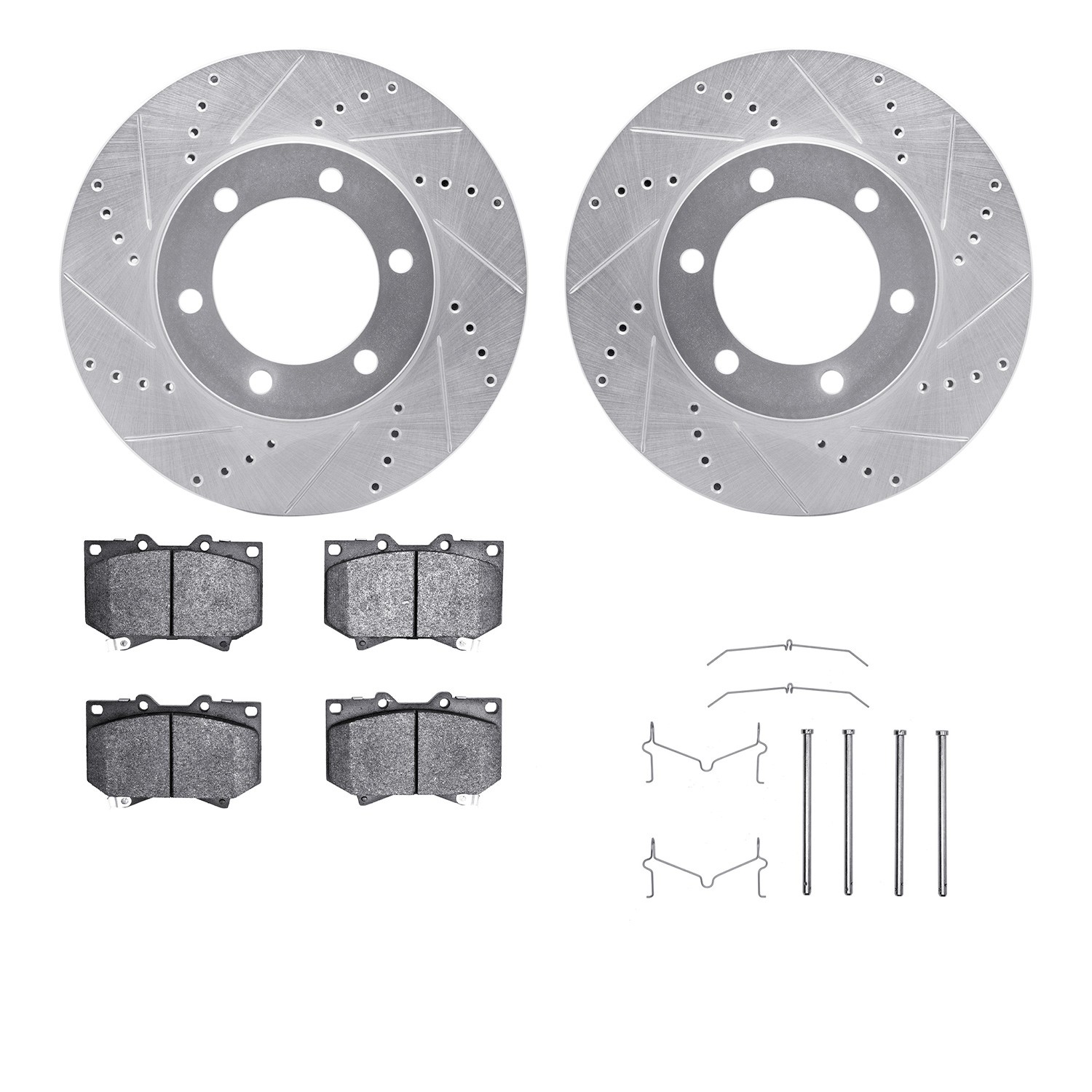 DFC Brake Rotor - Drilled & Slotted - Silver- HD Brake Pad - Hardware