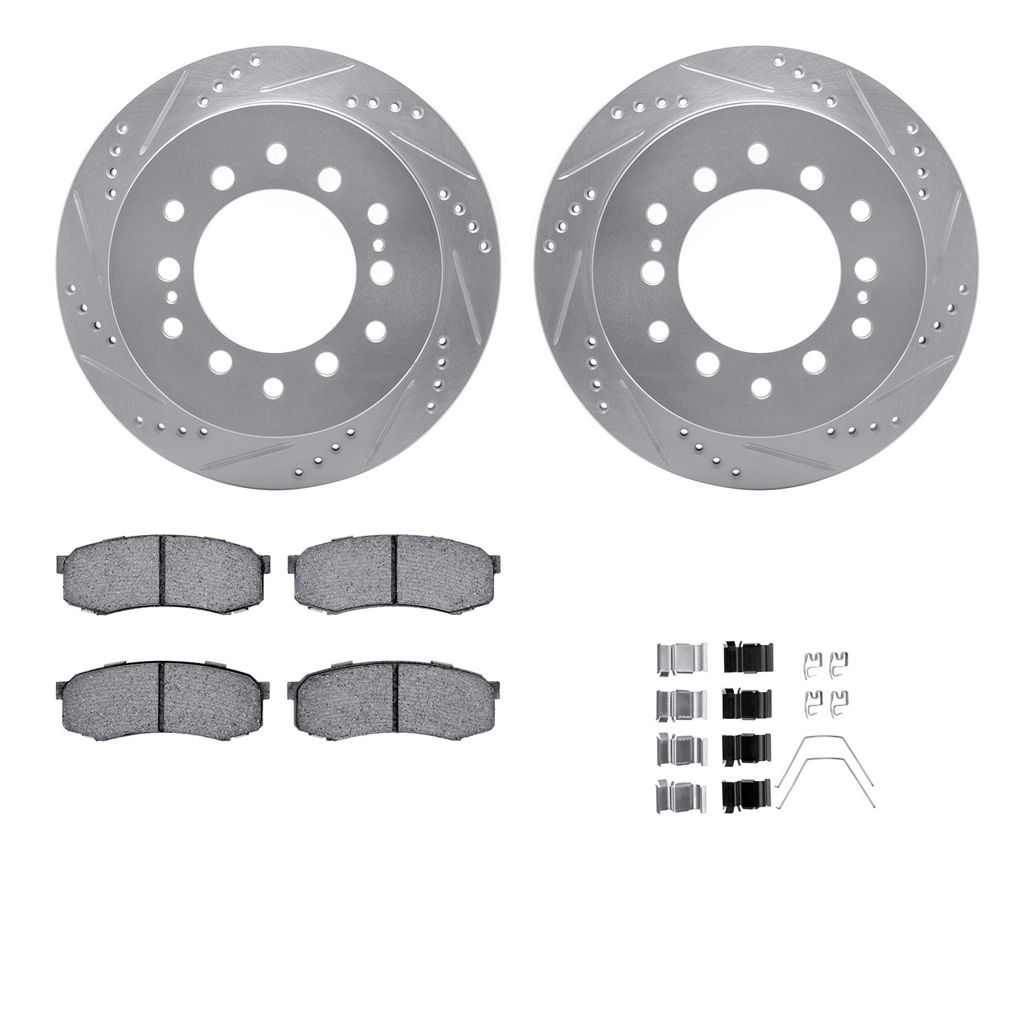 DFC Brake Rotor - Drilled & Slotted - Silver- HD Brake Pad - Hardware