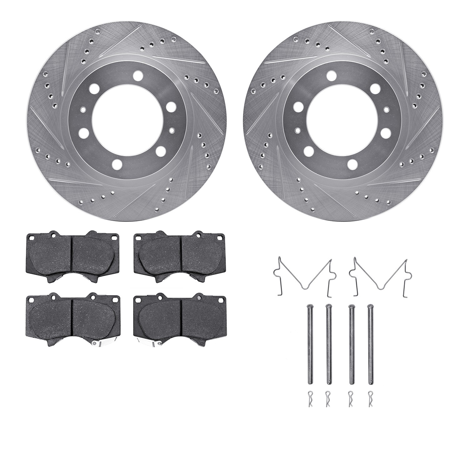 DFC Brake Rotor - Drilled & Slotted - Silver- HD Brake Pad - Hardware