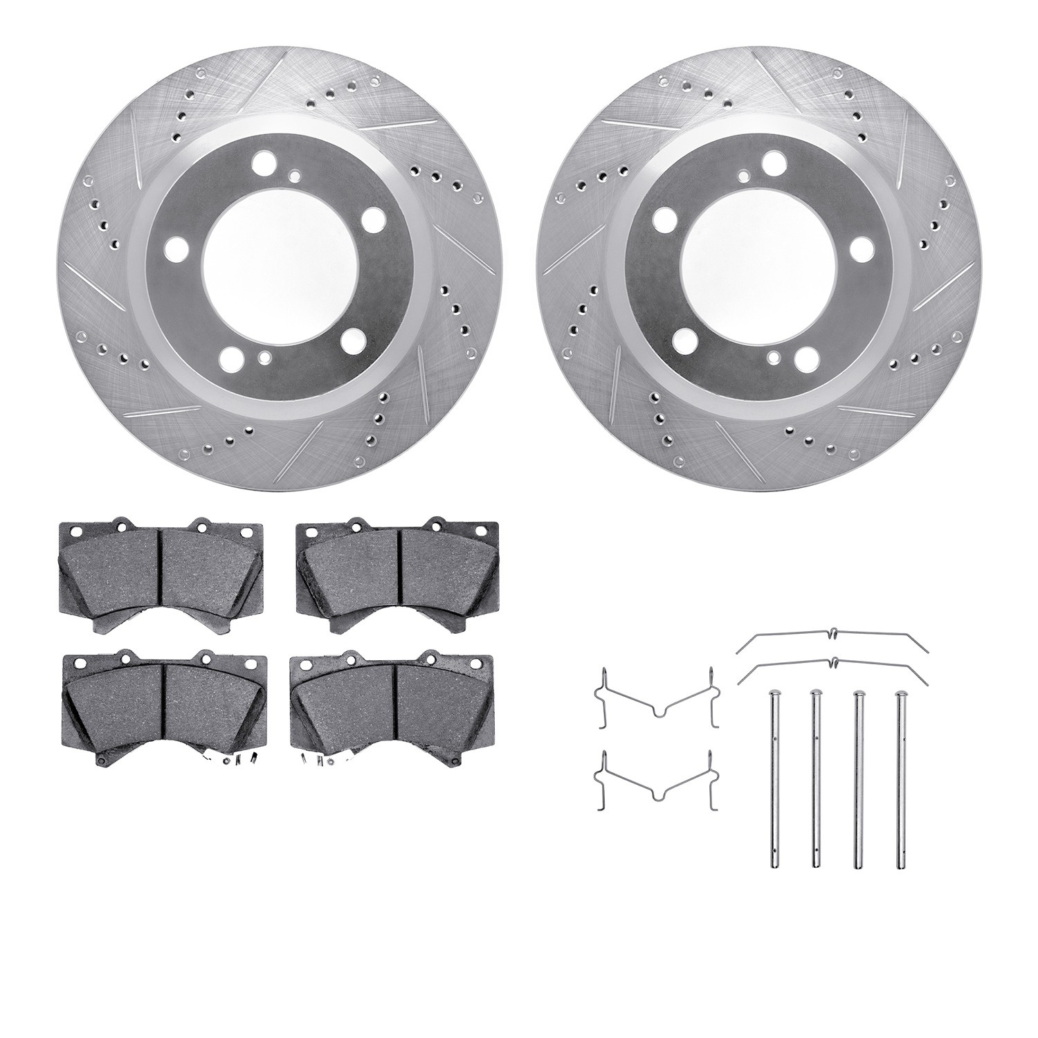 DFC Brake Rotor - Drilled & Slotted - Silver- HD Brake Pad - Hardware