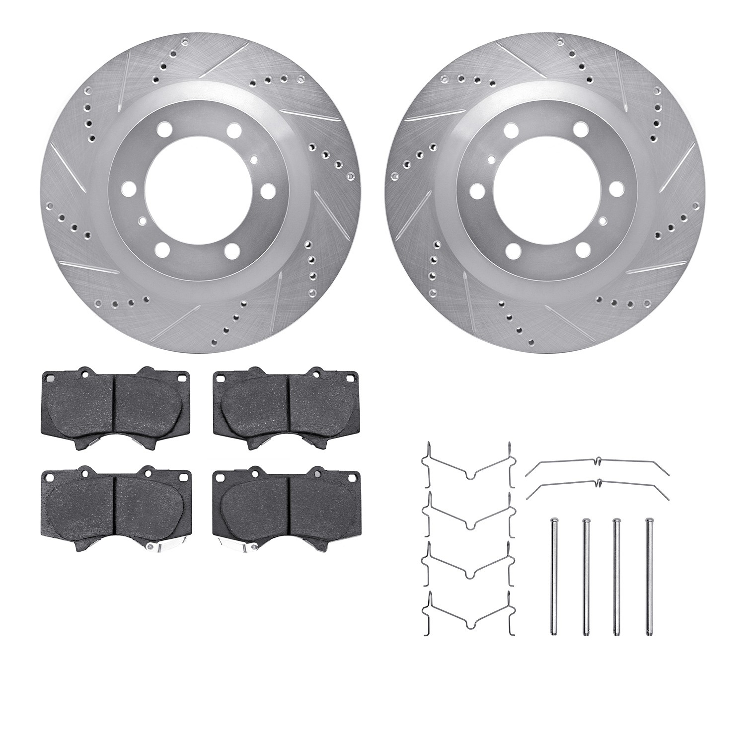 DFC Brake Rotor - Drilled & Slotted - Silver- HD Brake Pad - Hardware