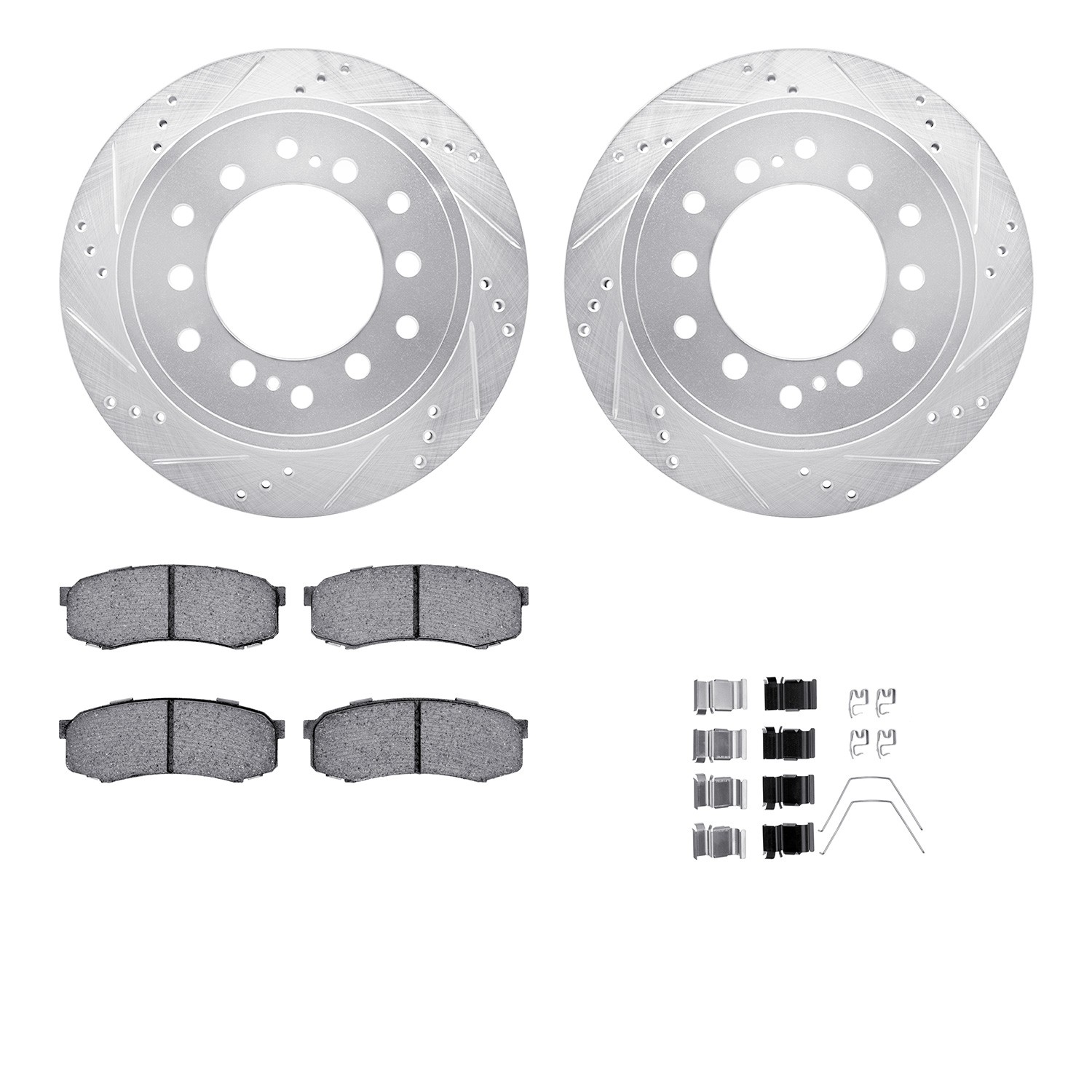 DFC Brake Rotor - Drilled & Slotted - Silver- HD Brake Pad - Hardware