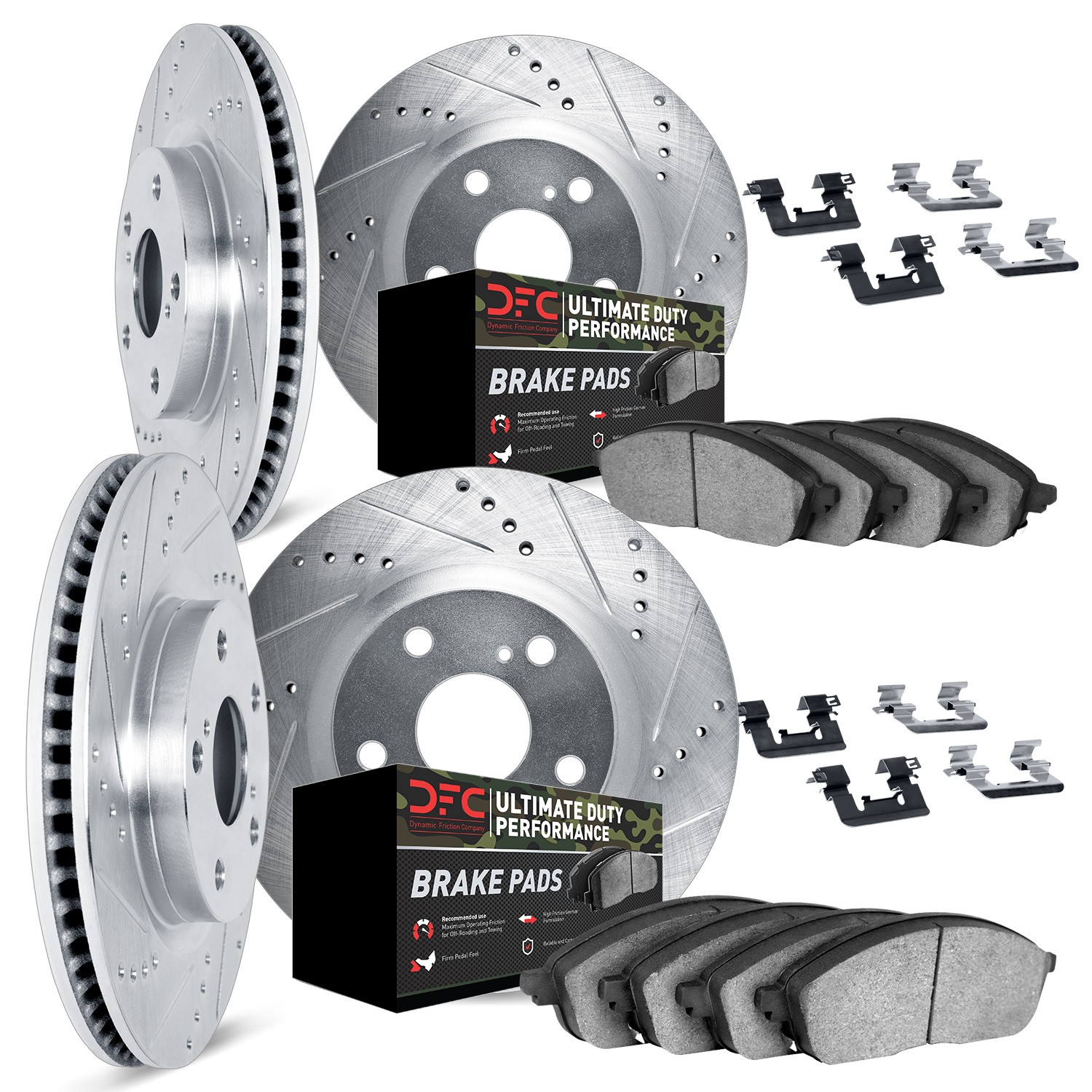 DFC Brake Rotor - Drilled & Slotted - Silver- HD Brake Pad - Hardware