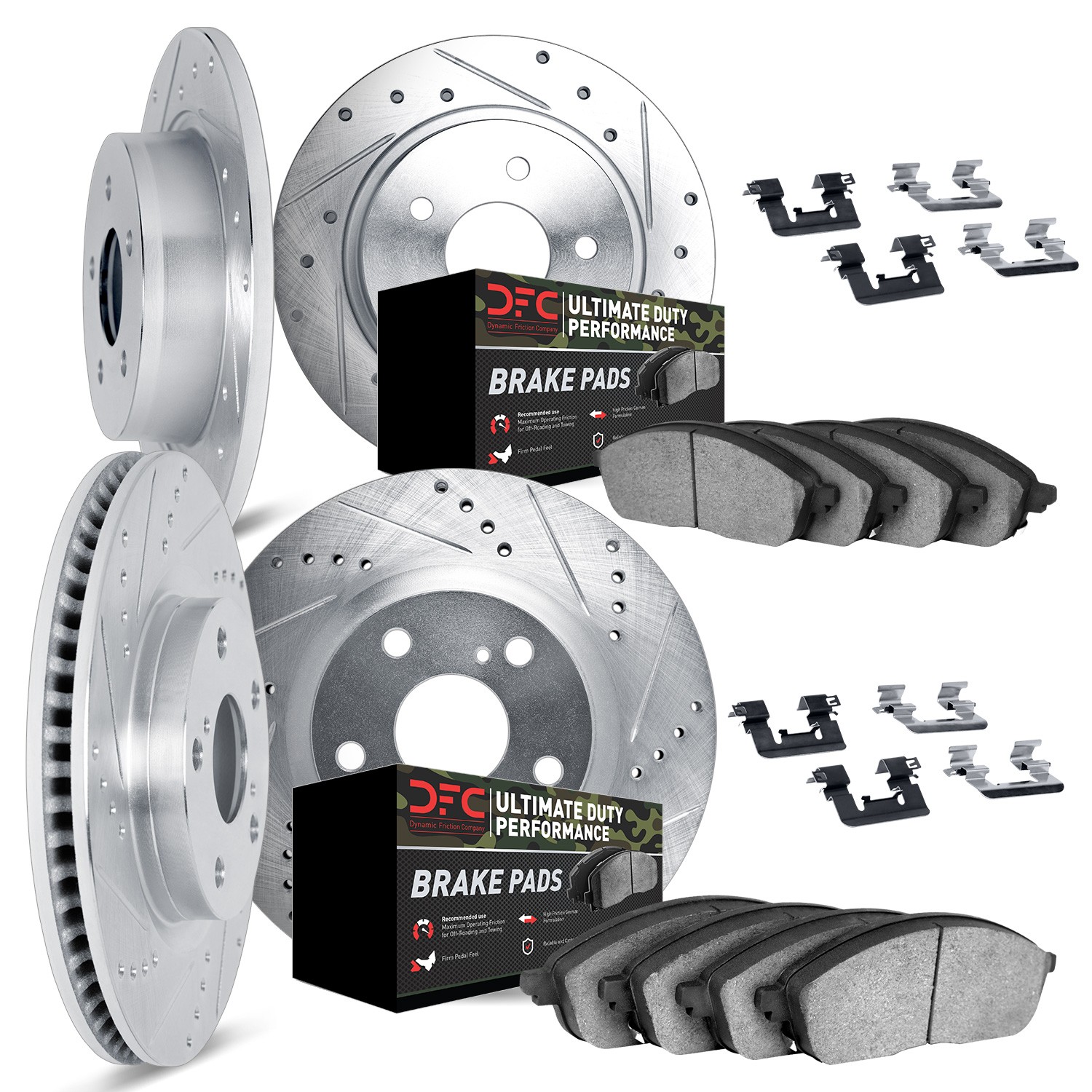 DFC Brake Rotor - Drilled & Slotted - Silver- HD Brake Pad - Hardware