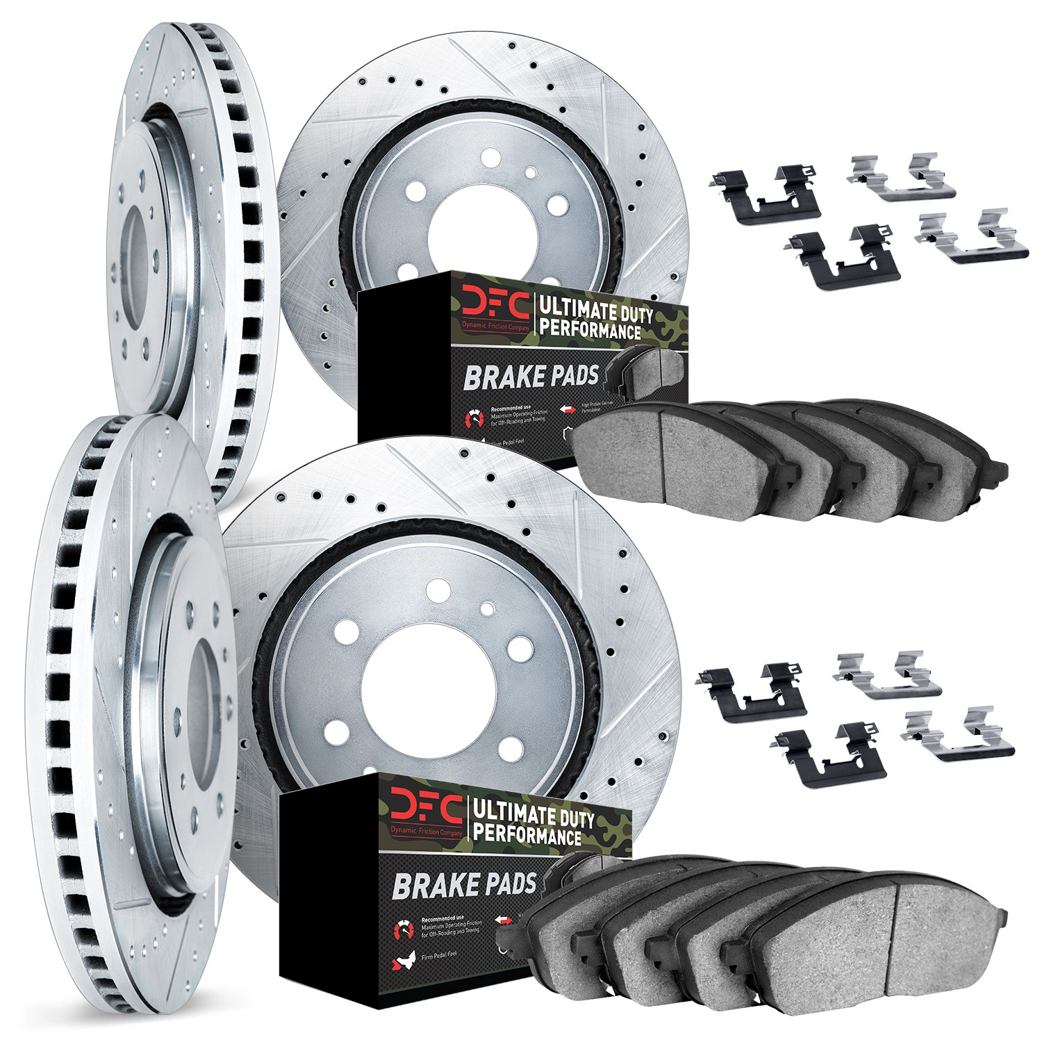 DFC Brake Rotor - Drilled & Slotted - Silver- HD Brake Pad - Hardware