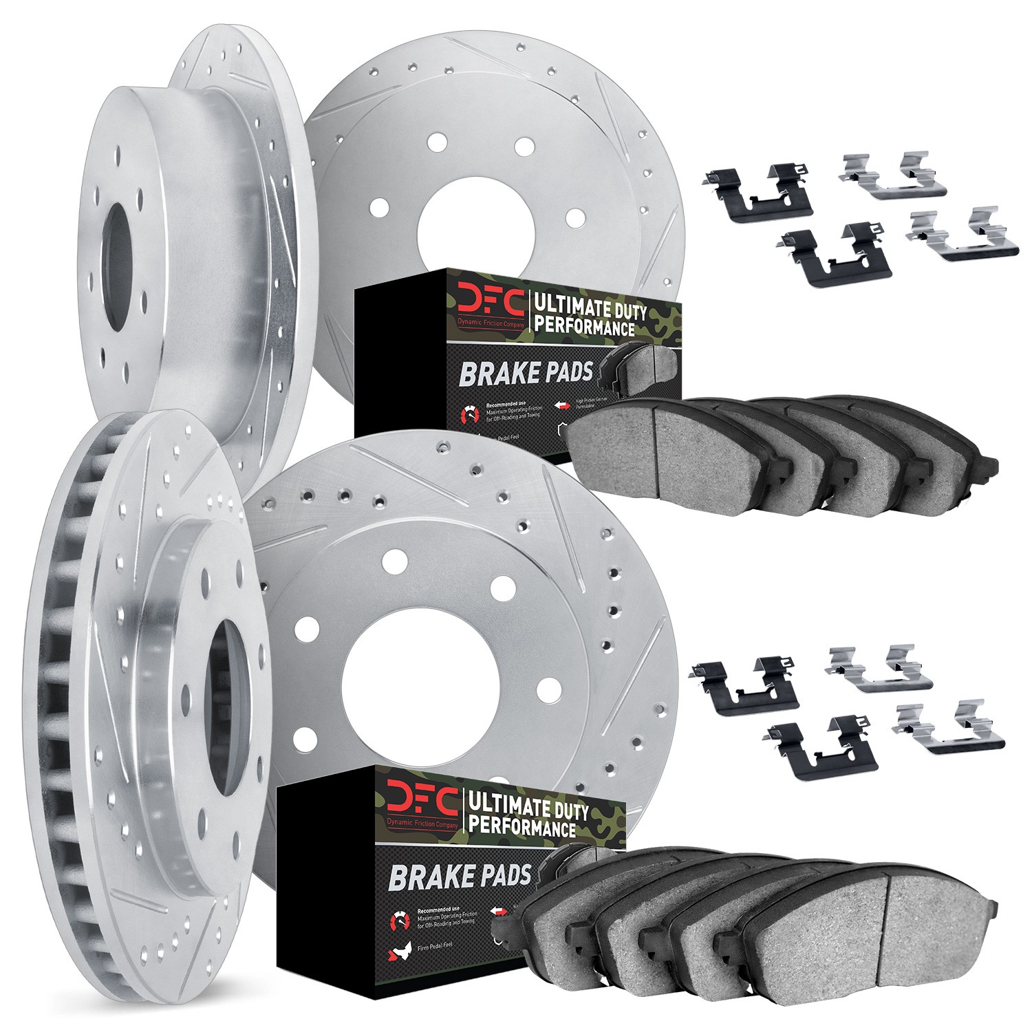 DFC Brake Rotor - Drilled & Slotted - Silver- HD Brake Pad - Hardware