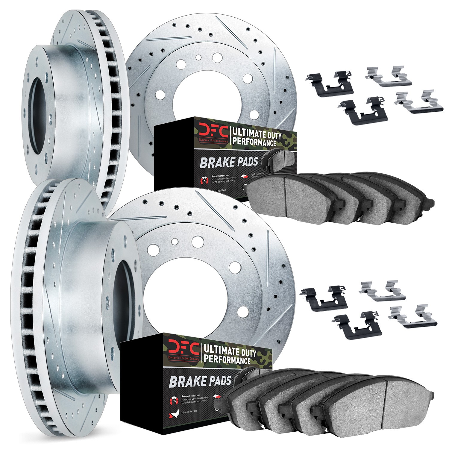 DFC Brake Rotor - Drilled & Slotted - Silver- HD Brake Pad - Hardware