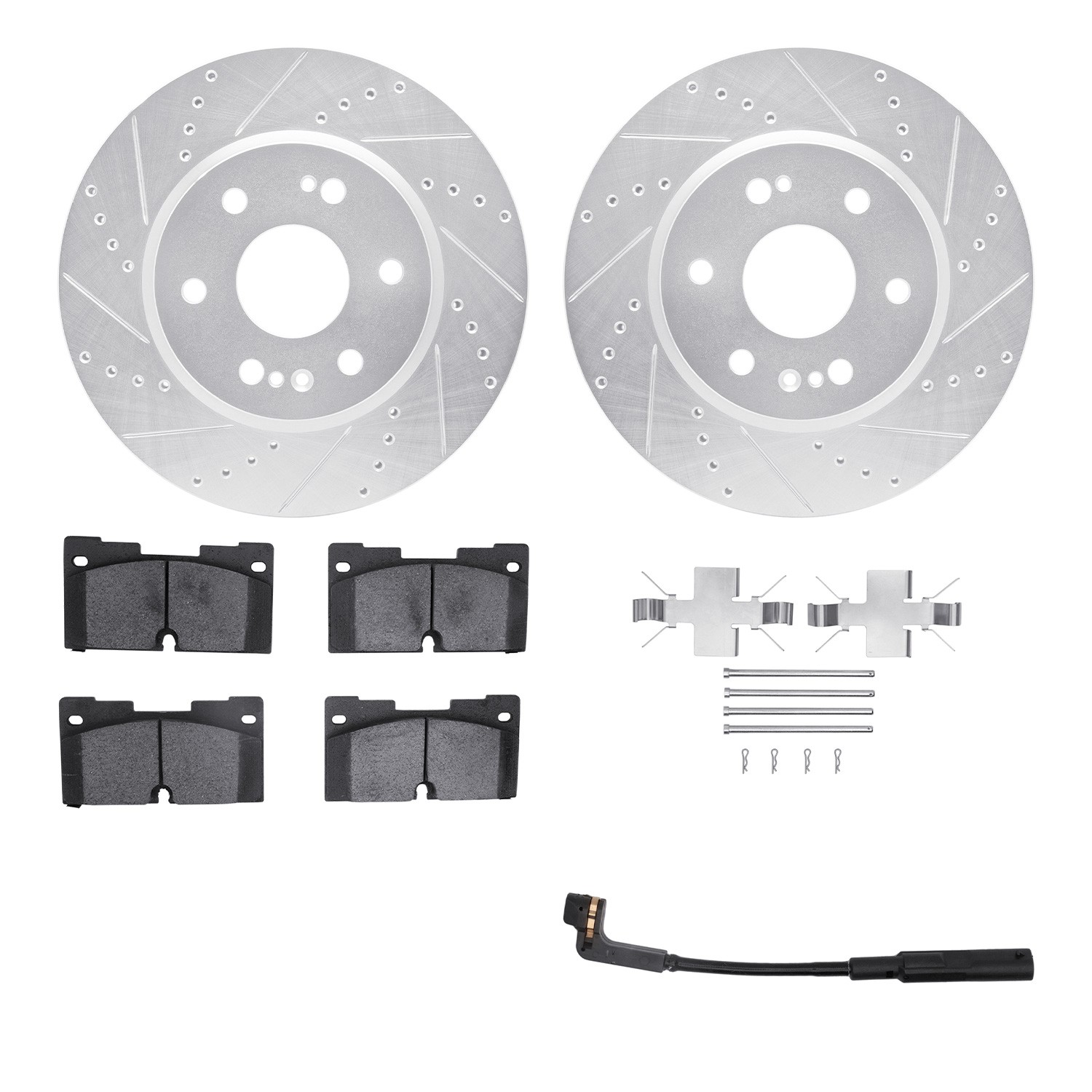 DFC Brake Rotor - Drilled & Slotted - Silver w/HD Brake Pad w/HW Kit & Sensor