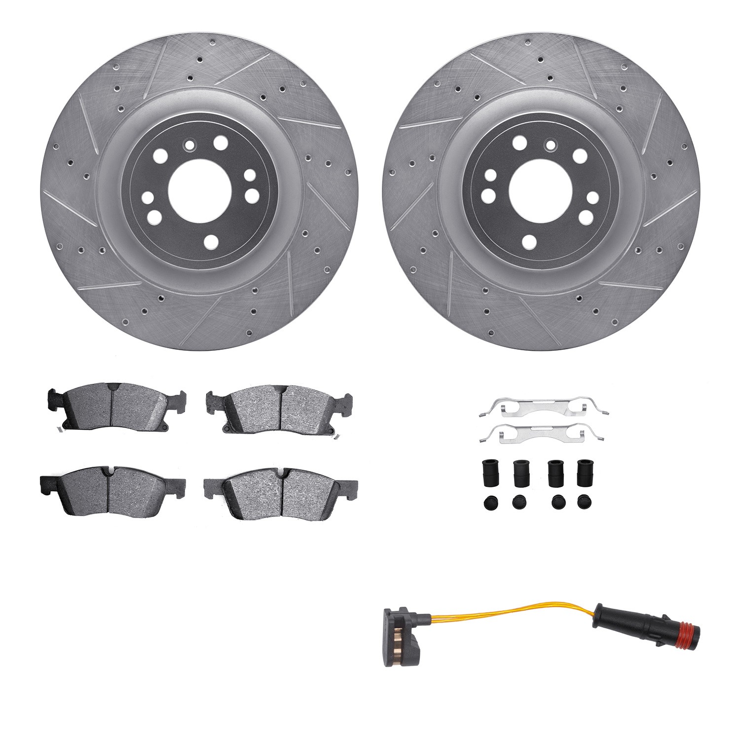 DFC Brake Rotor - Drilled & Slotted - Silver w/HD Brake Pad w/HW Kit & Sensor