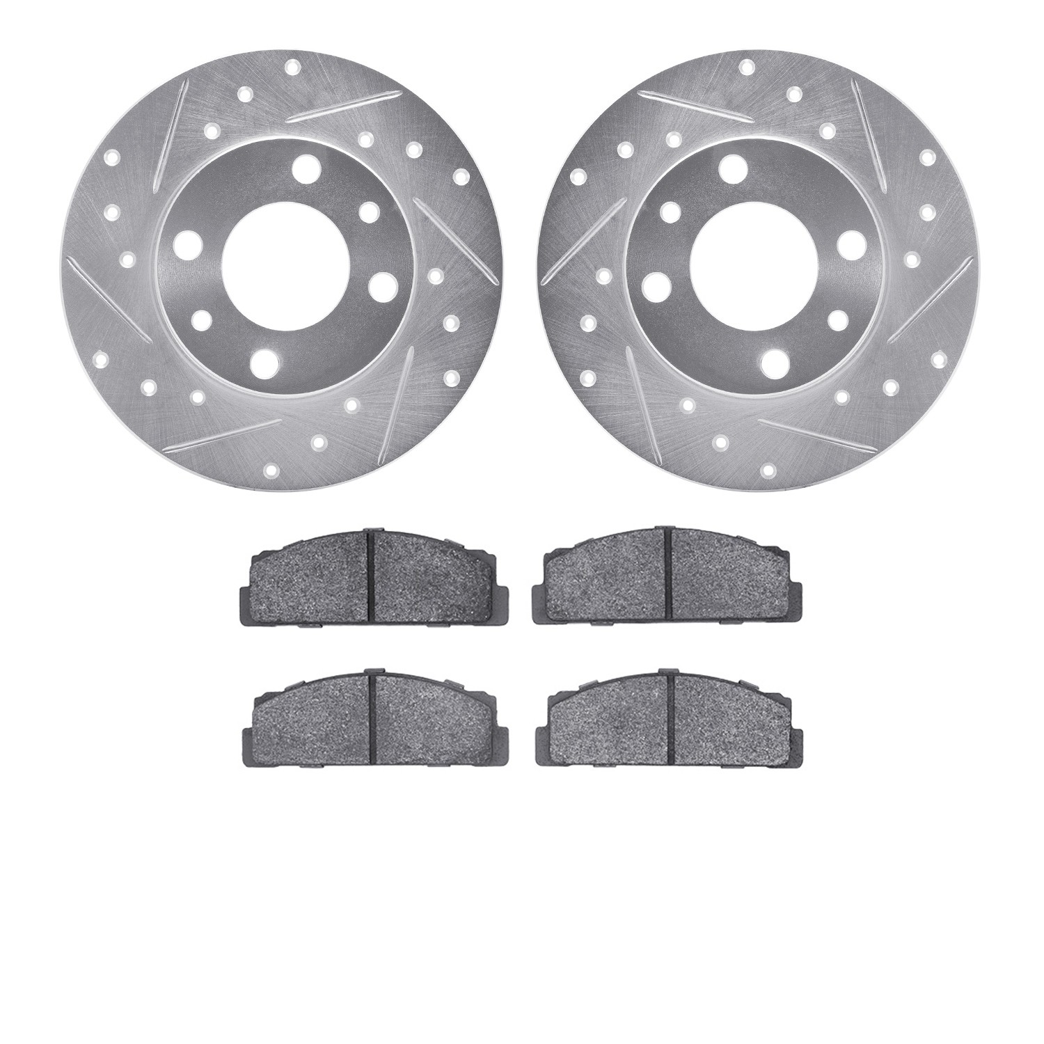 DFC Rotors-Drilled and Slotted-Silver with 5000 Advanced Brake Pads