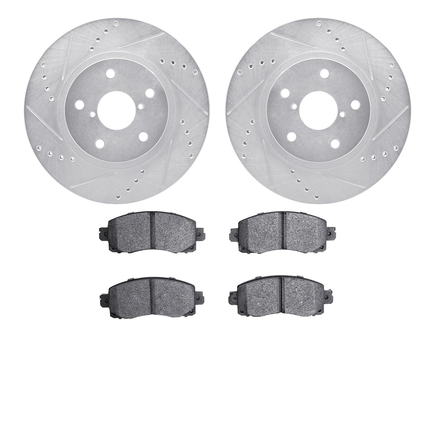 DFC Rotors-Drilled and Slotted-Silver with 5000 Advanced Brake Pads
