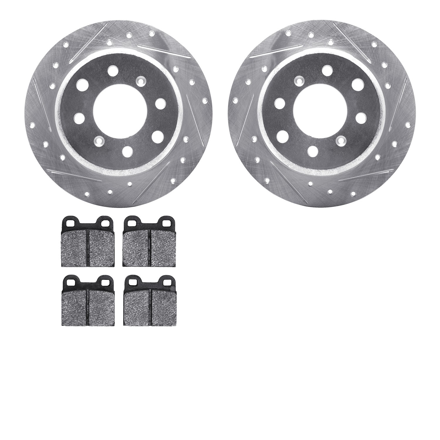 DFC Rotors-Drilled and Slotted-Silver with 5000 Advanced Brake Pads