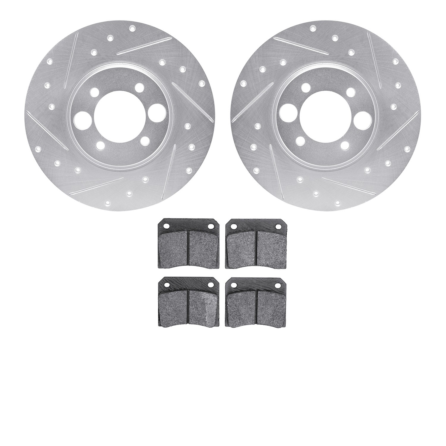 DFC Rotors-Drilled and Slotted-Silver with 5000 Advanced Brake Pads