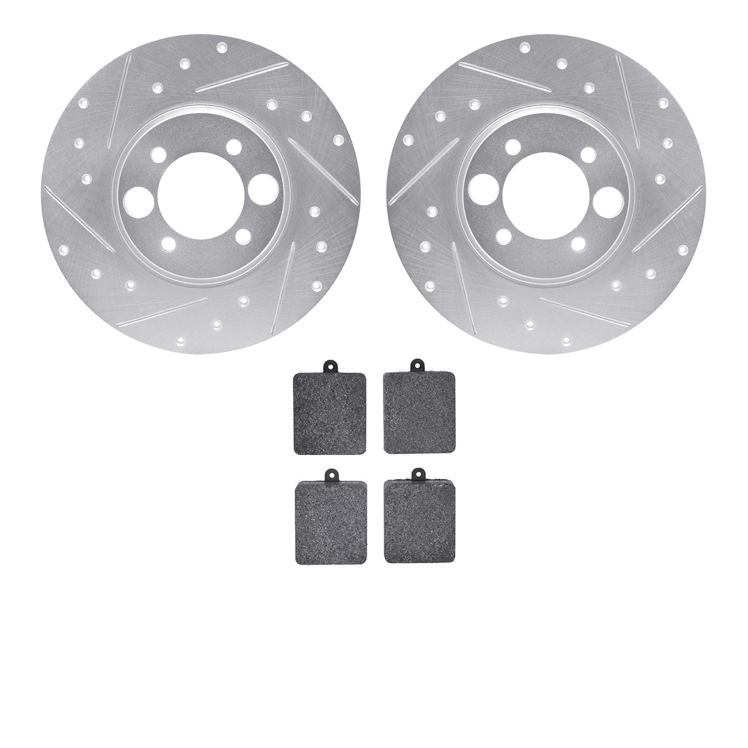DFC Rotors-Drilled and Slotted-Silver with 5000 Advanced Brake Pads