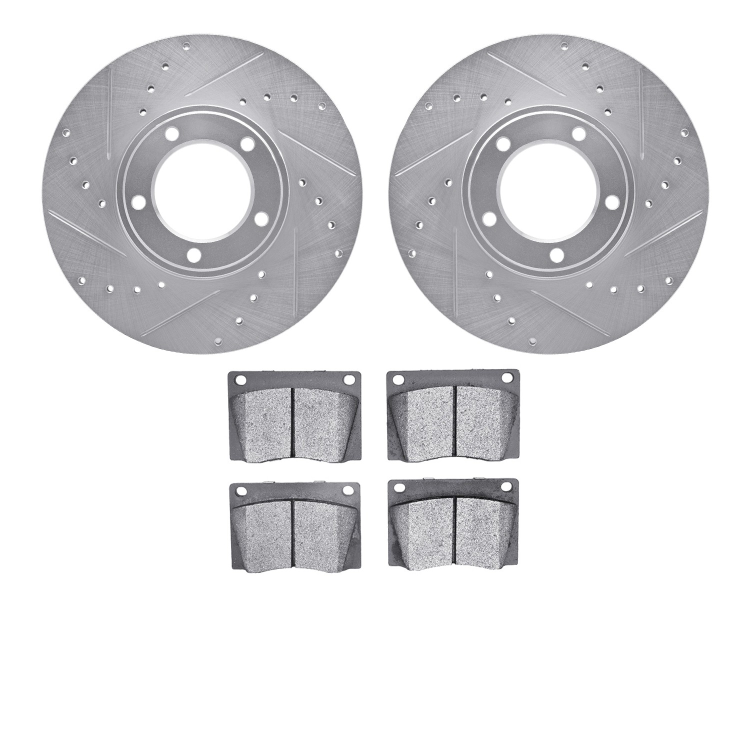 DFC Rotors-Drilled and Slotted-Silver with 5000 Advanced Brake Pads