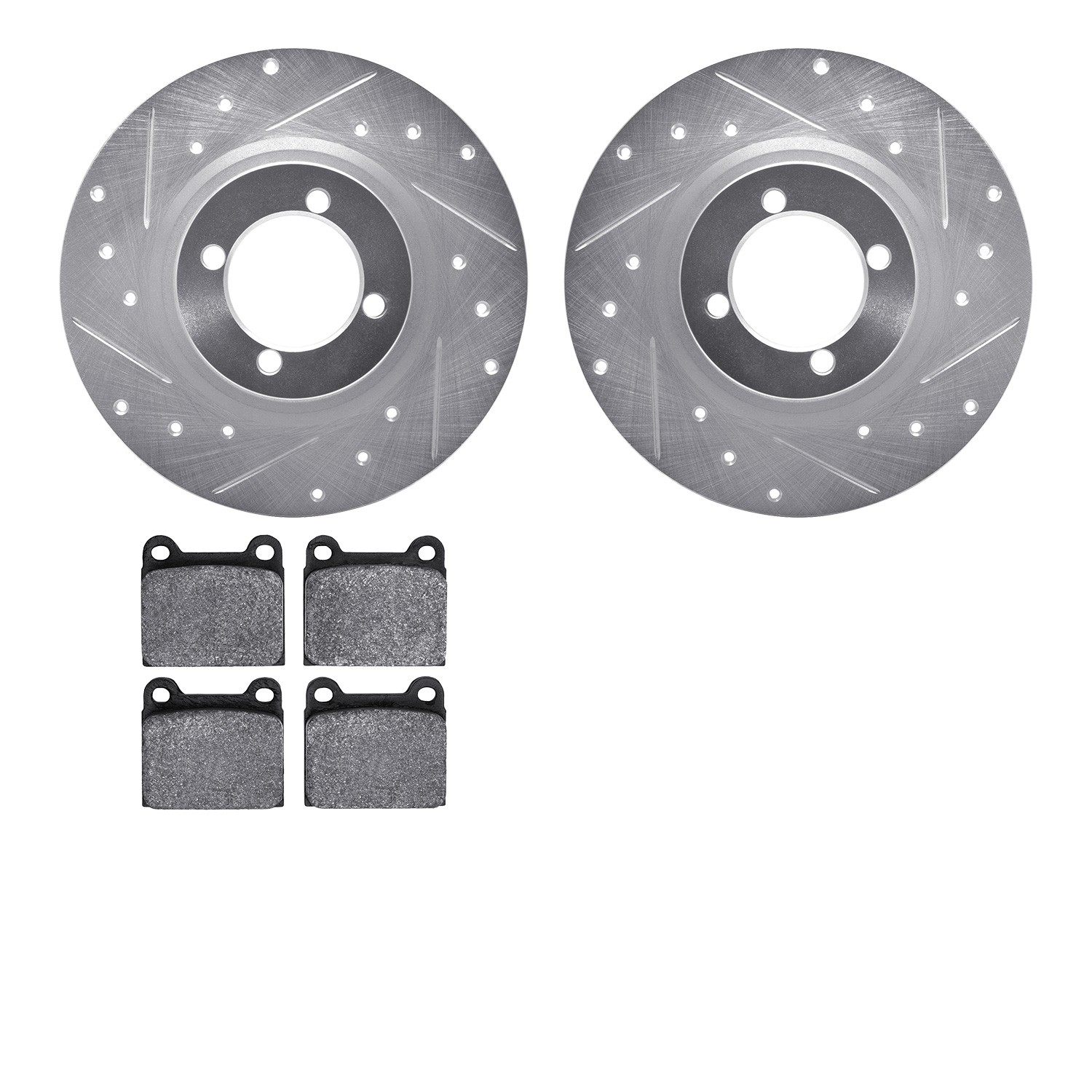 DFC Rotors-Drilled and Slotted-Silver with 5000 Advanced Brake Pads